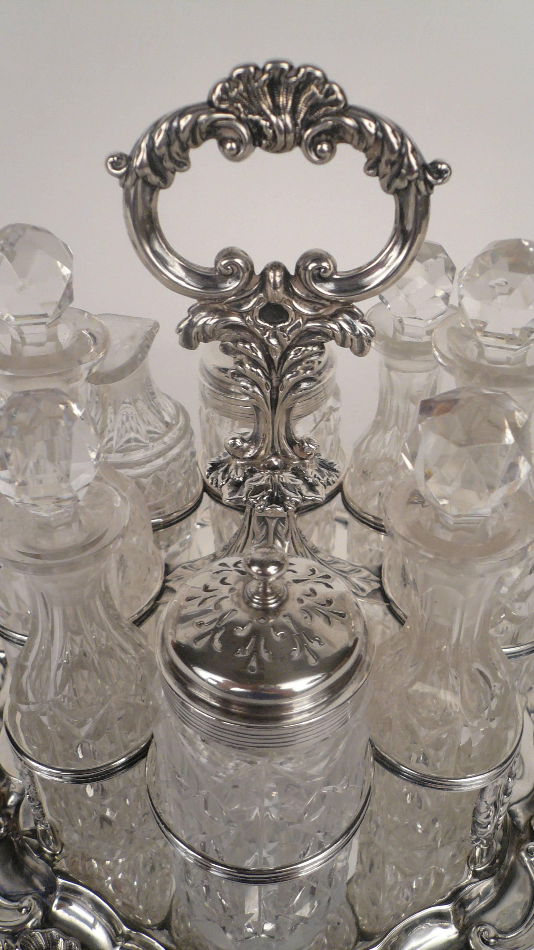 Georgian Sterling and Cut Crystal Cruet Stand by Joseph Angell 1