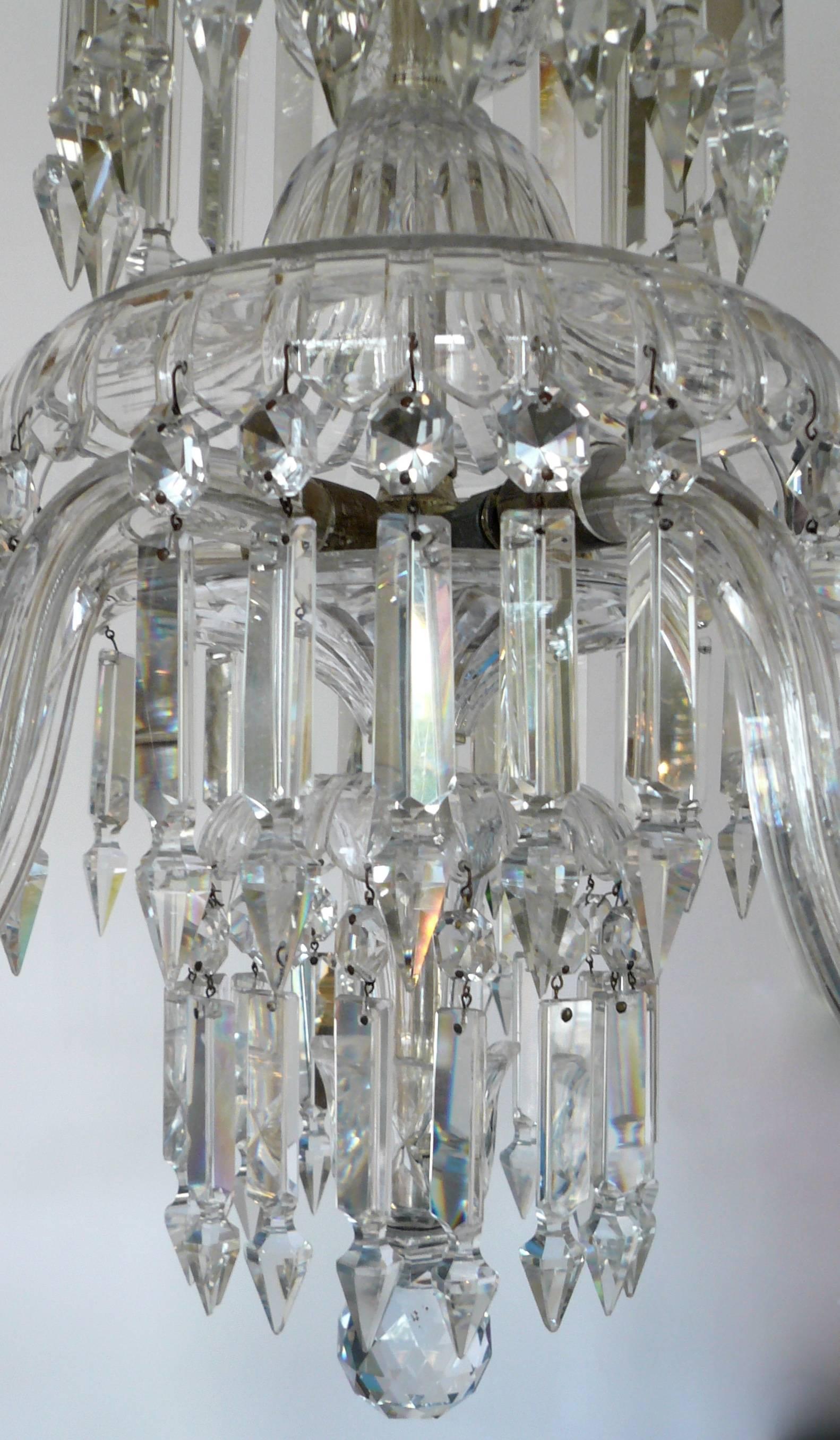 Faceted 19th Century English Cut Crystal Chandelier by Renowned Maker F&C Osler