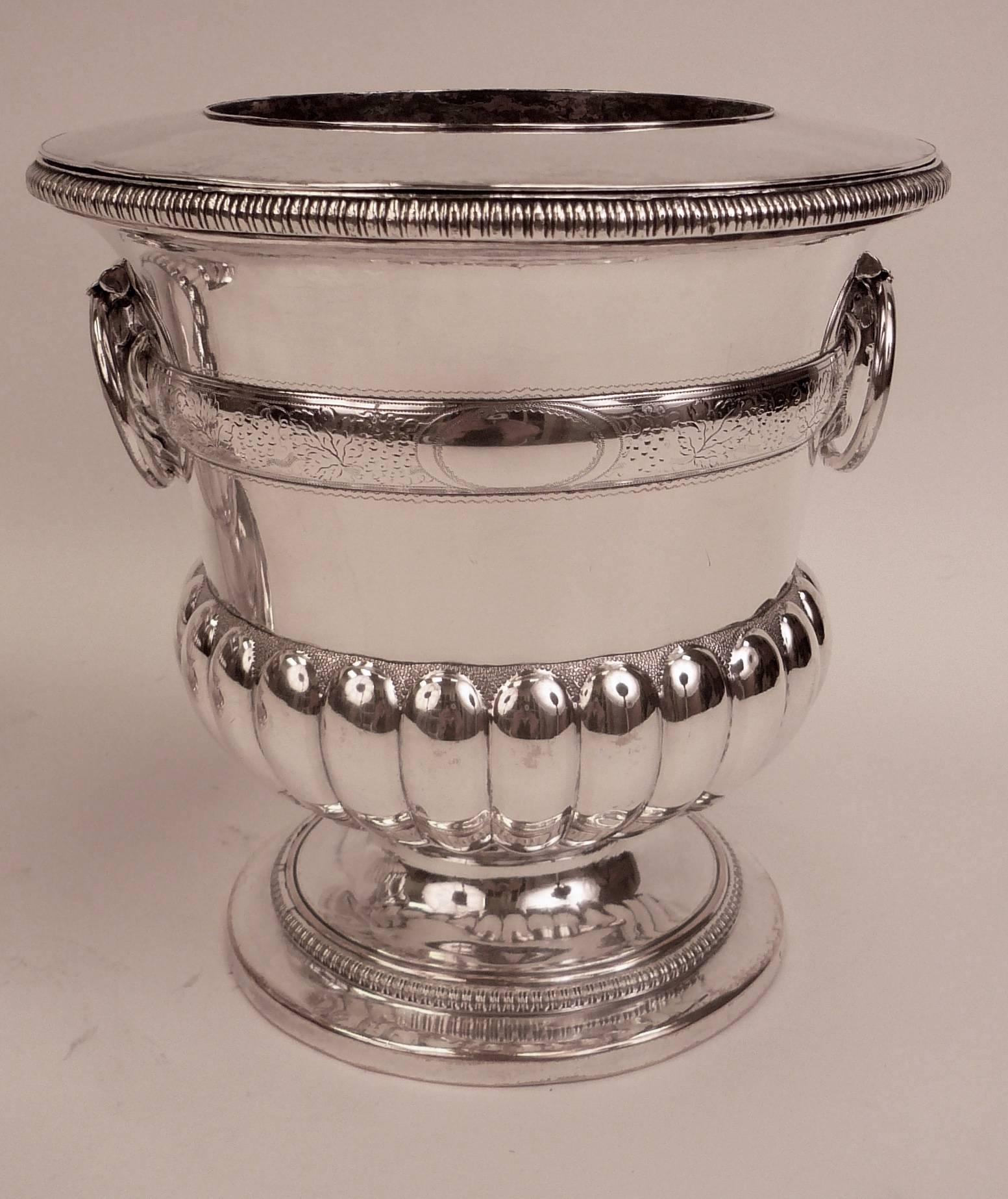 18th Century Pair of English George III Old Sheffield Plated Wine Coolers, circa 1790 For Sale