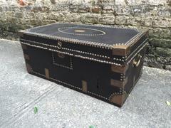 Leather and Brass Tack Adorned Camphor Trunk