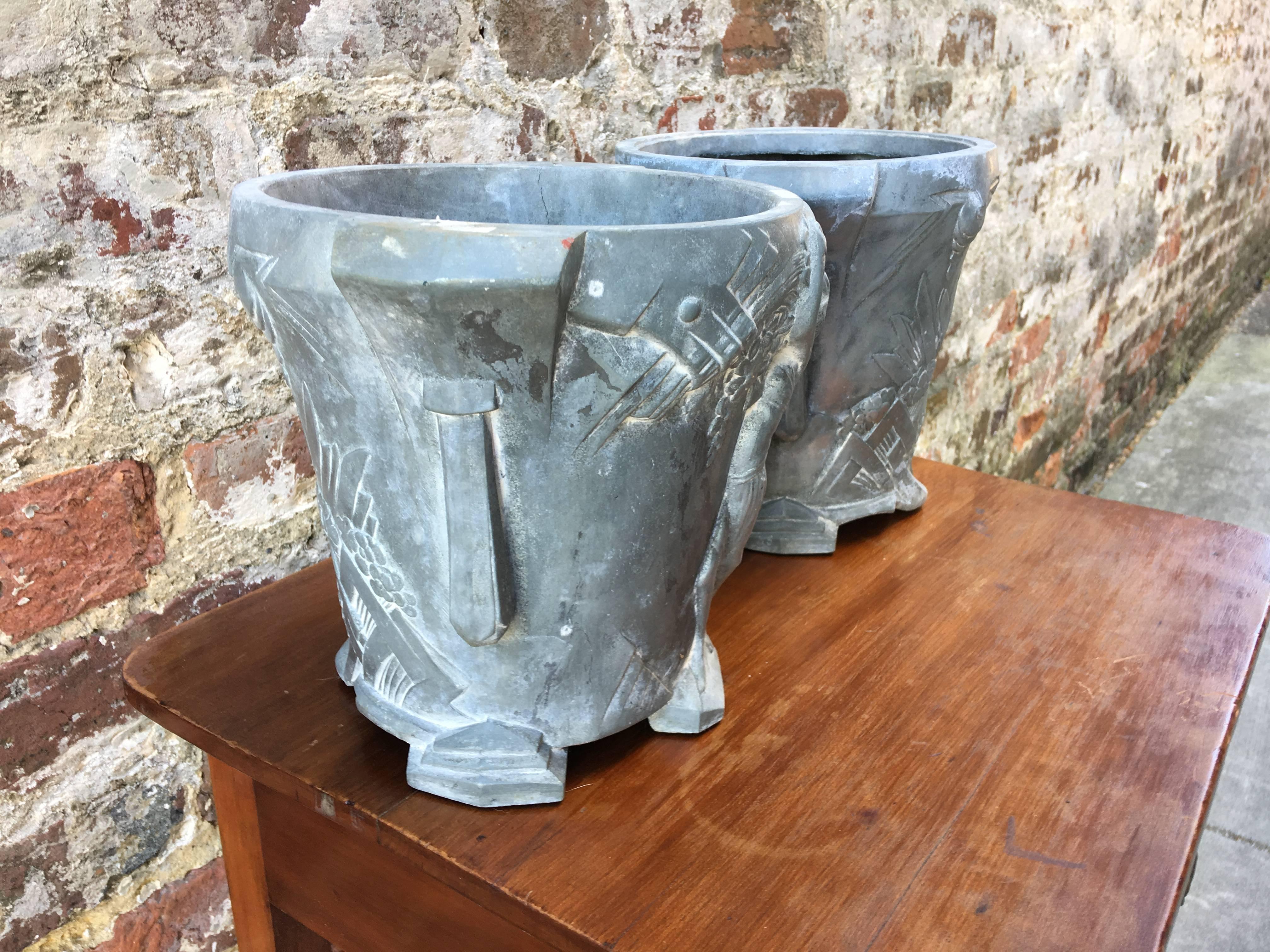 Pair of French Zinc Planters, circa 1930 In Excellent Condition In Charleston, SC