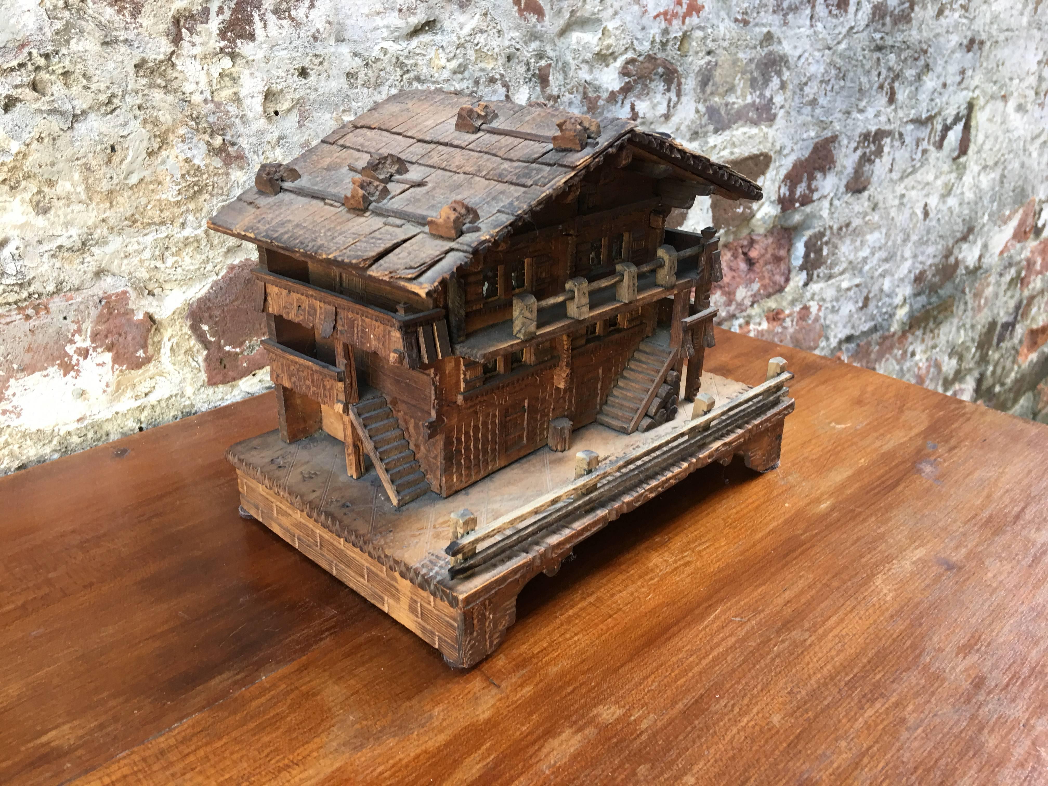 antique swiss chalet music box