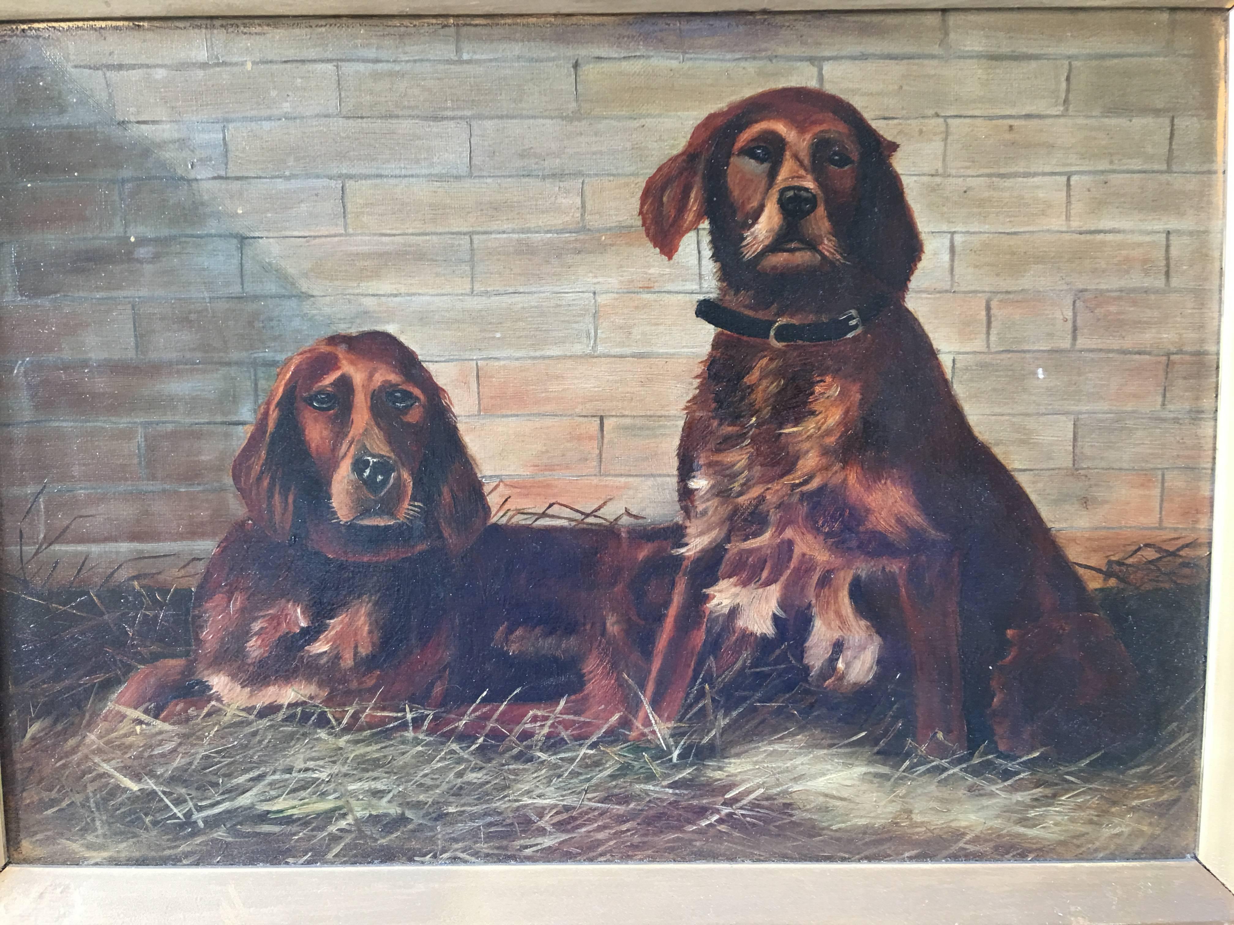 Oil on canvas unsigned, dogs at rest early 20th century.