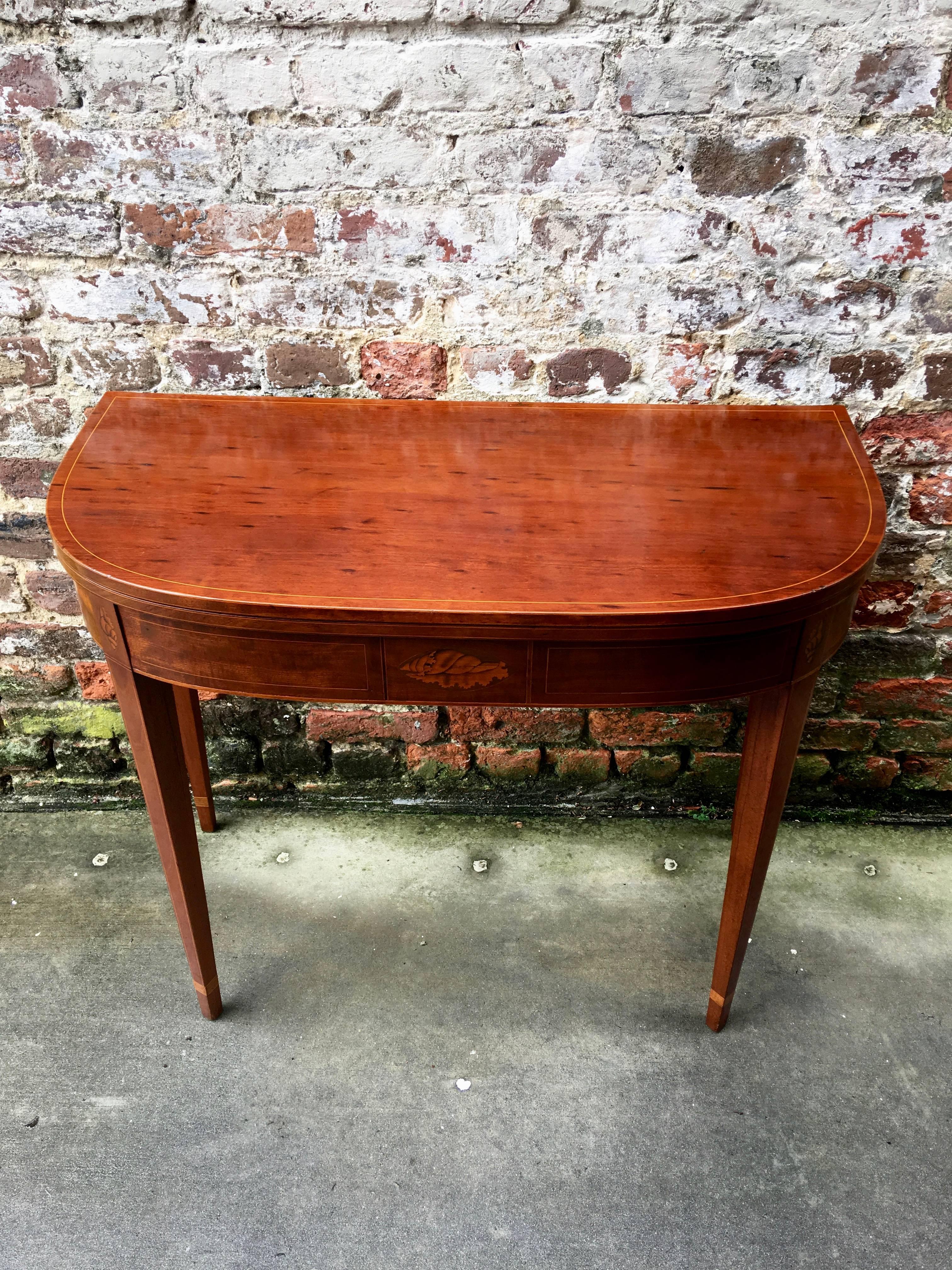 Mahogany American Inlaid Games Table with Shell Inlay Attributed to Charleston SC