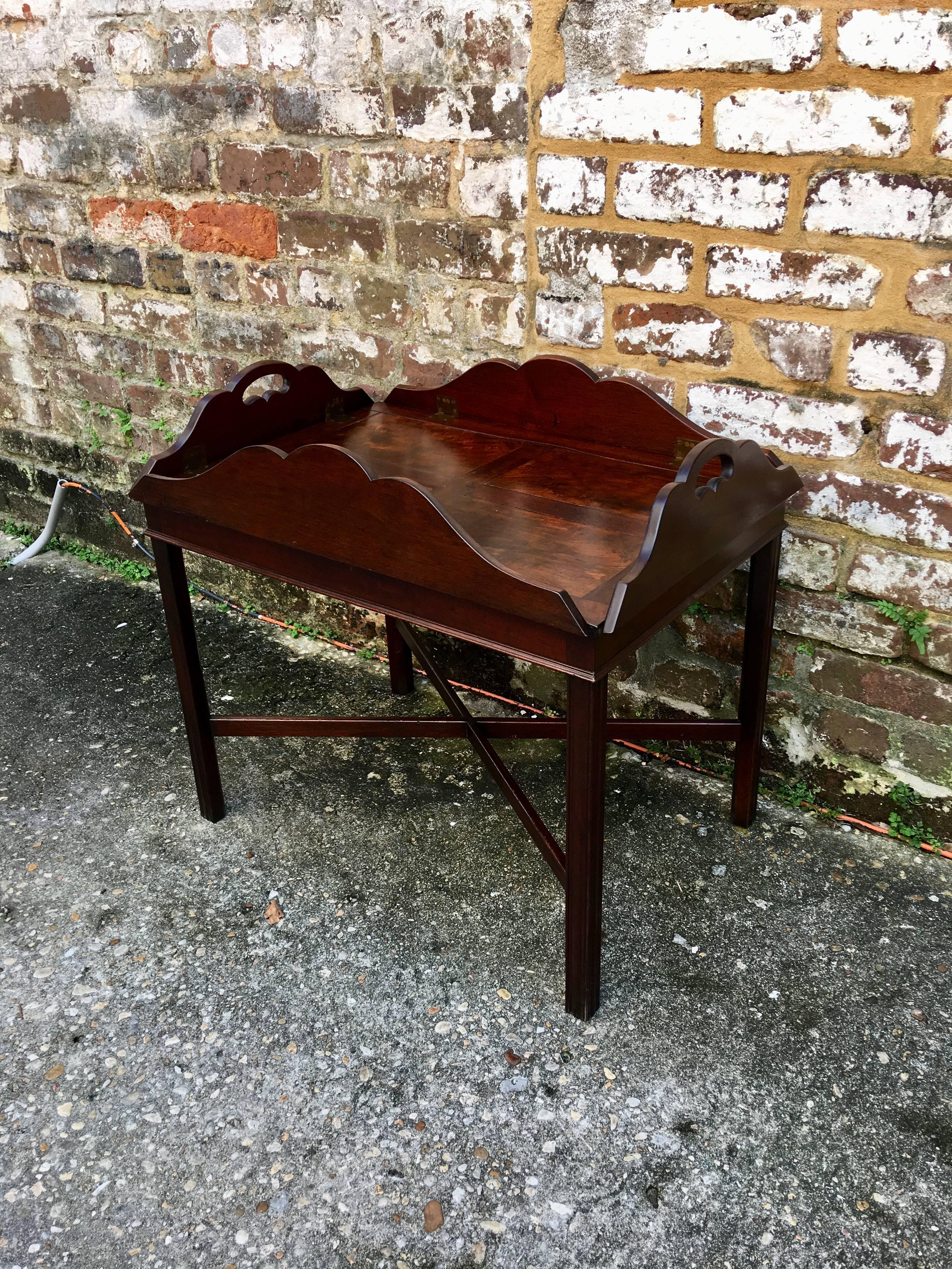 Chippendale English Mahogany Butlers Tray on Stand