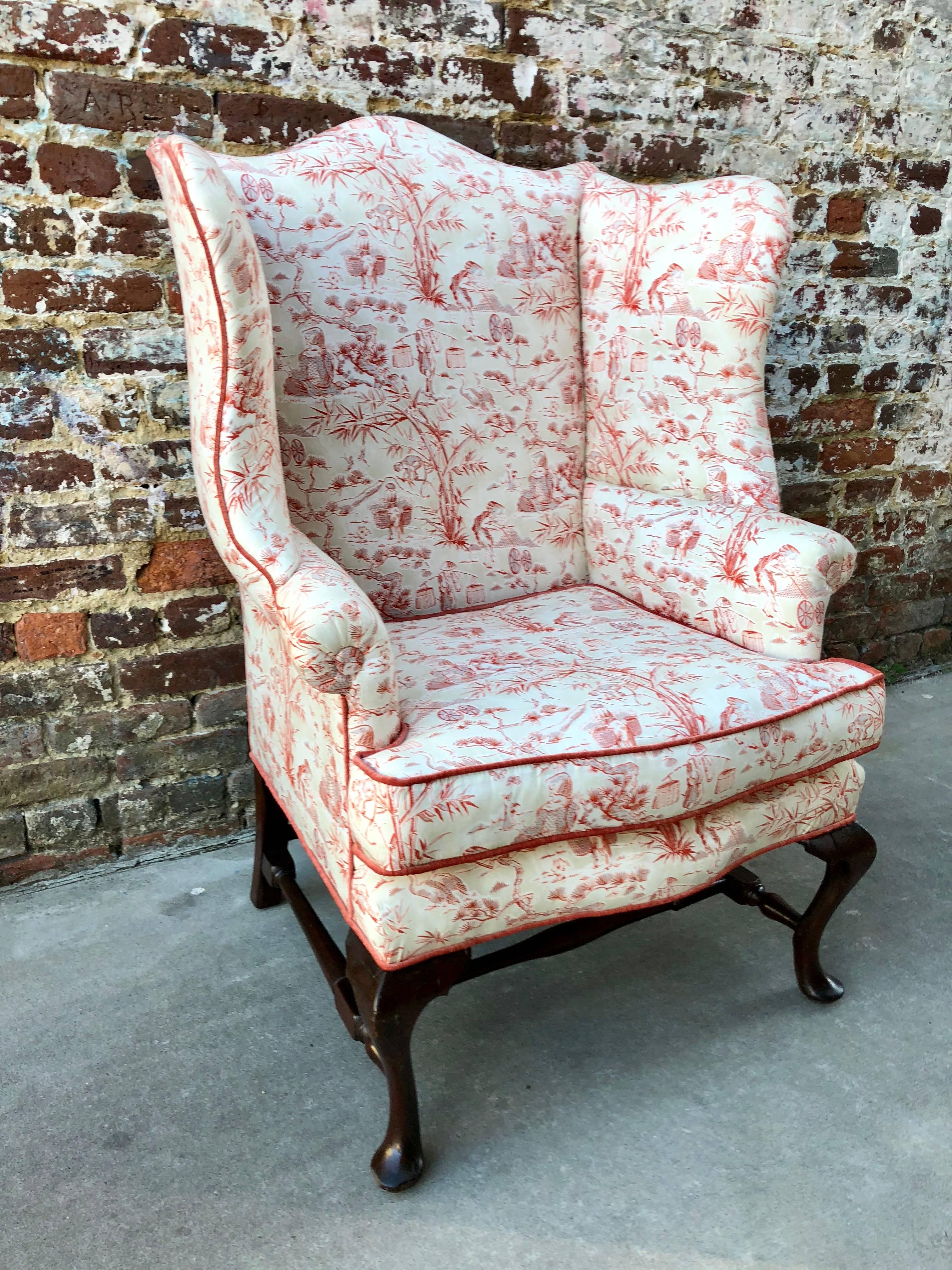 English Queen Anne style mahogany wingback chair