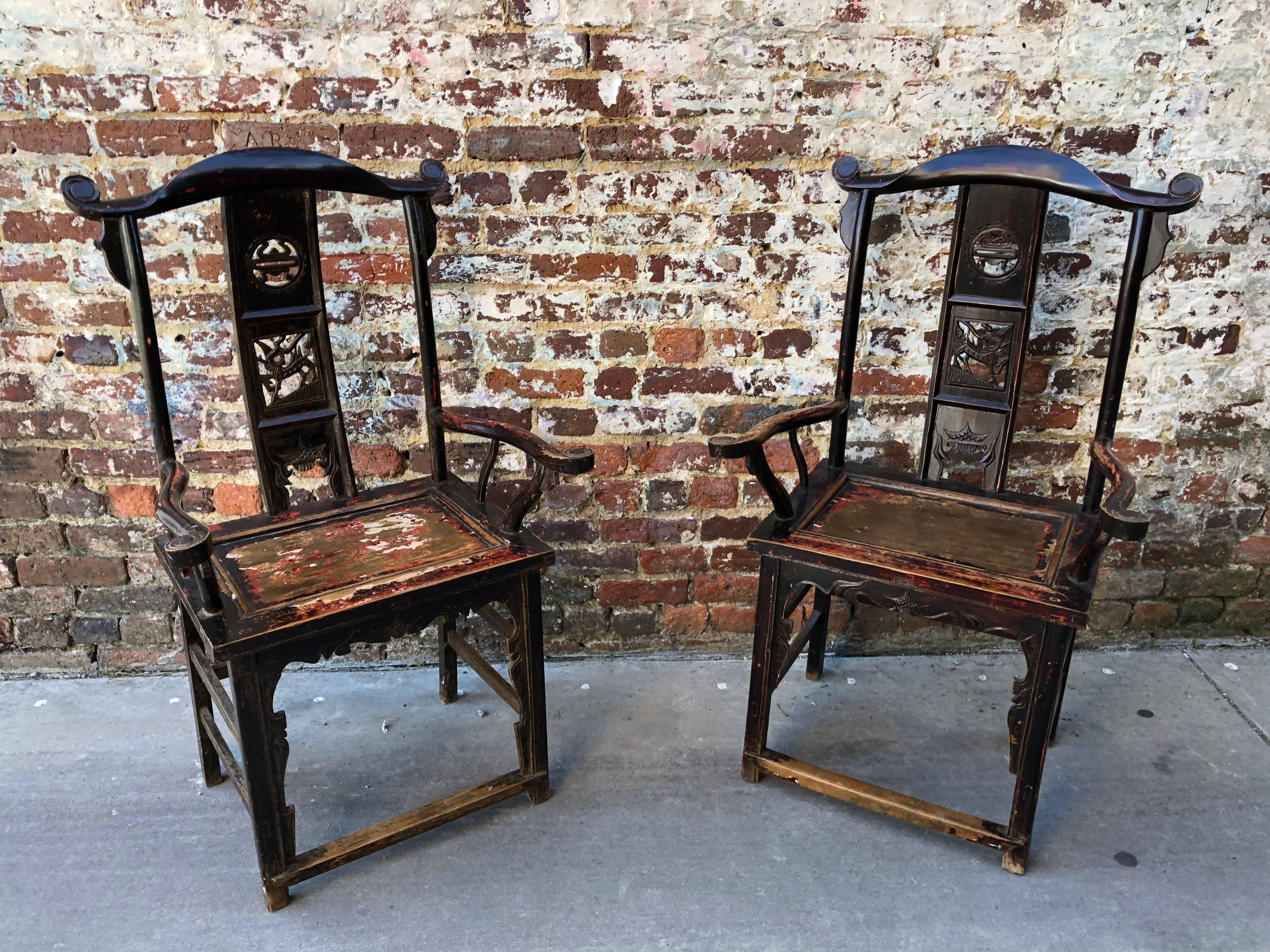 Chinese Late 18th Century Painted Elm Chairs 3