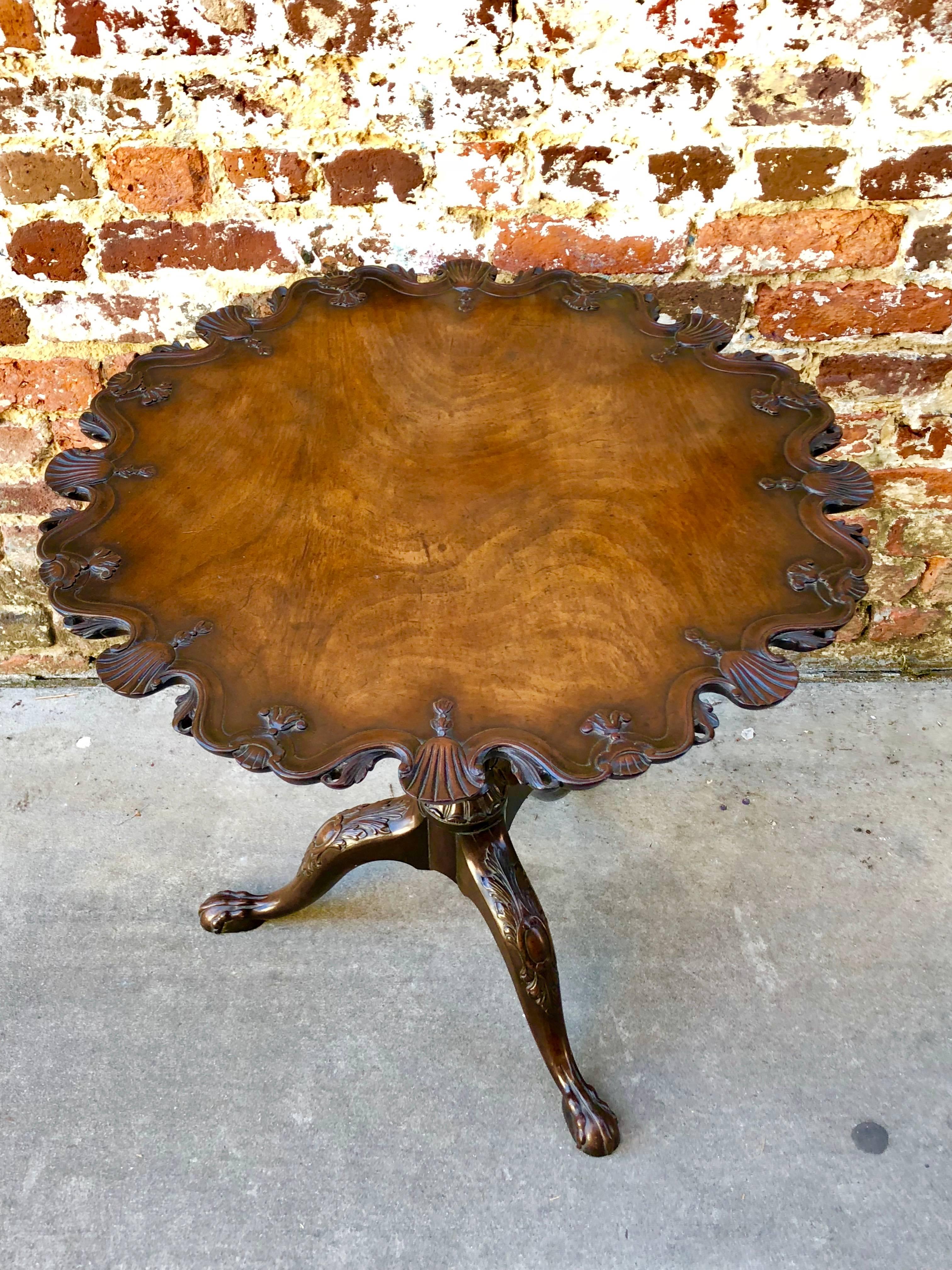 18th Century English Tilt-Top Mahogany Table with Carved Top and Base, circa 1770