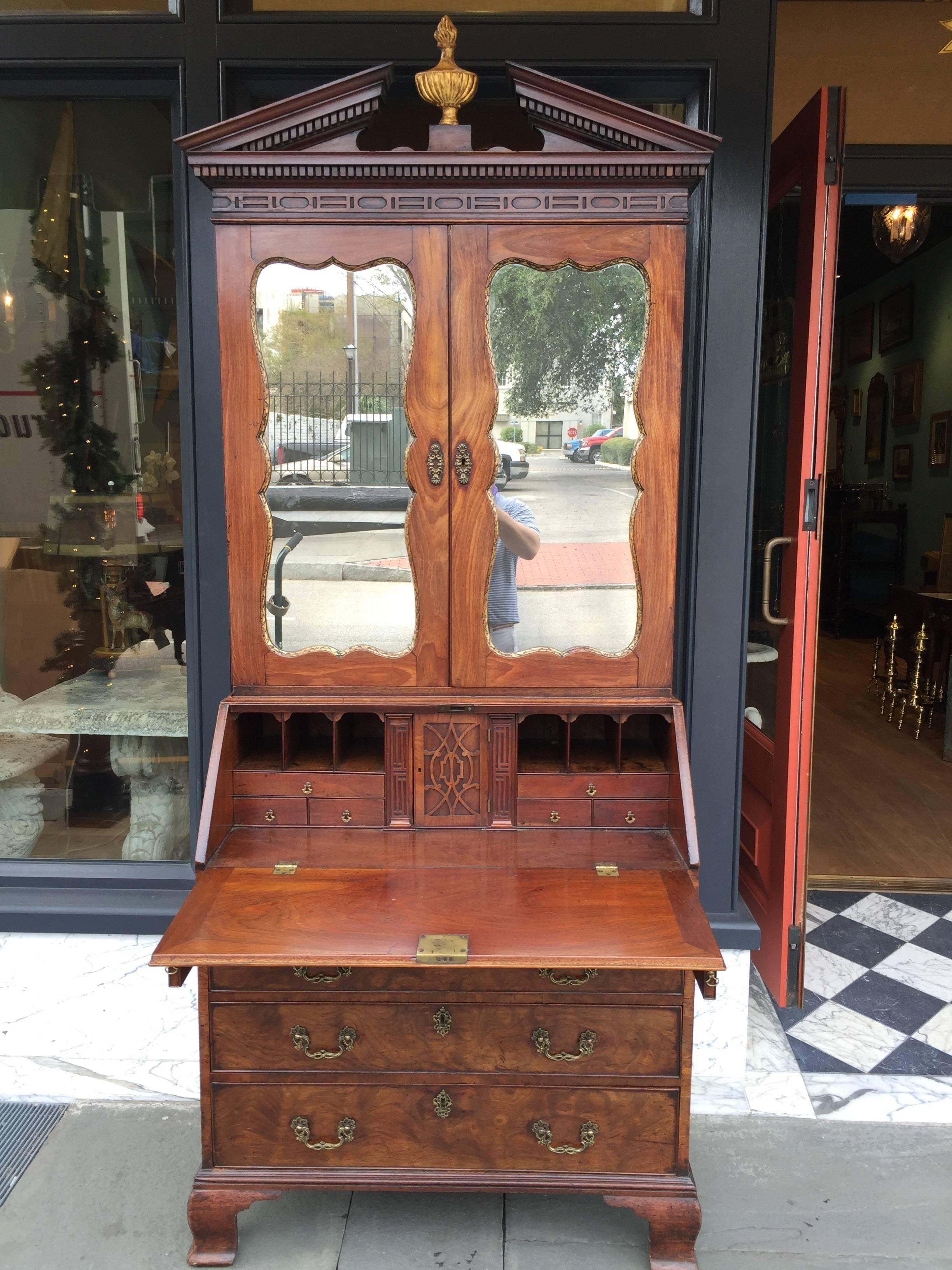 English Walnut Blind Door Secretary with Fitted Upper Case, circa 1780 2