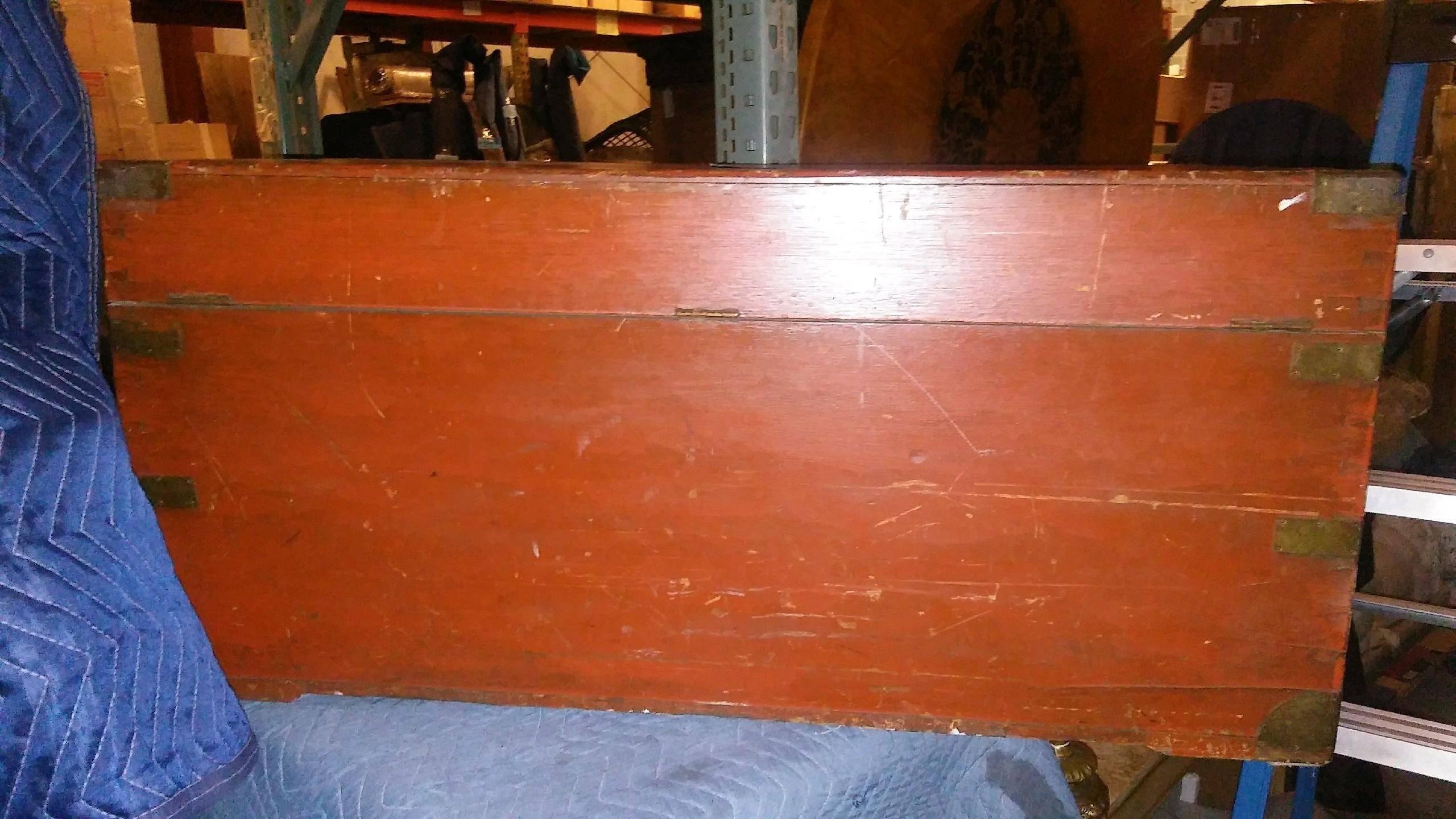 Unknown English Camphor Shipping Trunk in Orange Paint, Late 19th Century