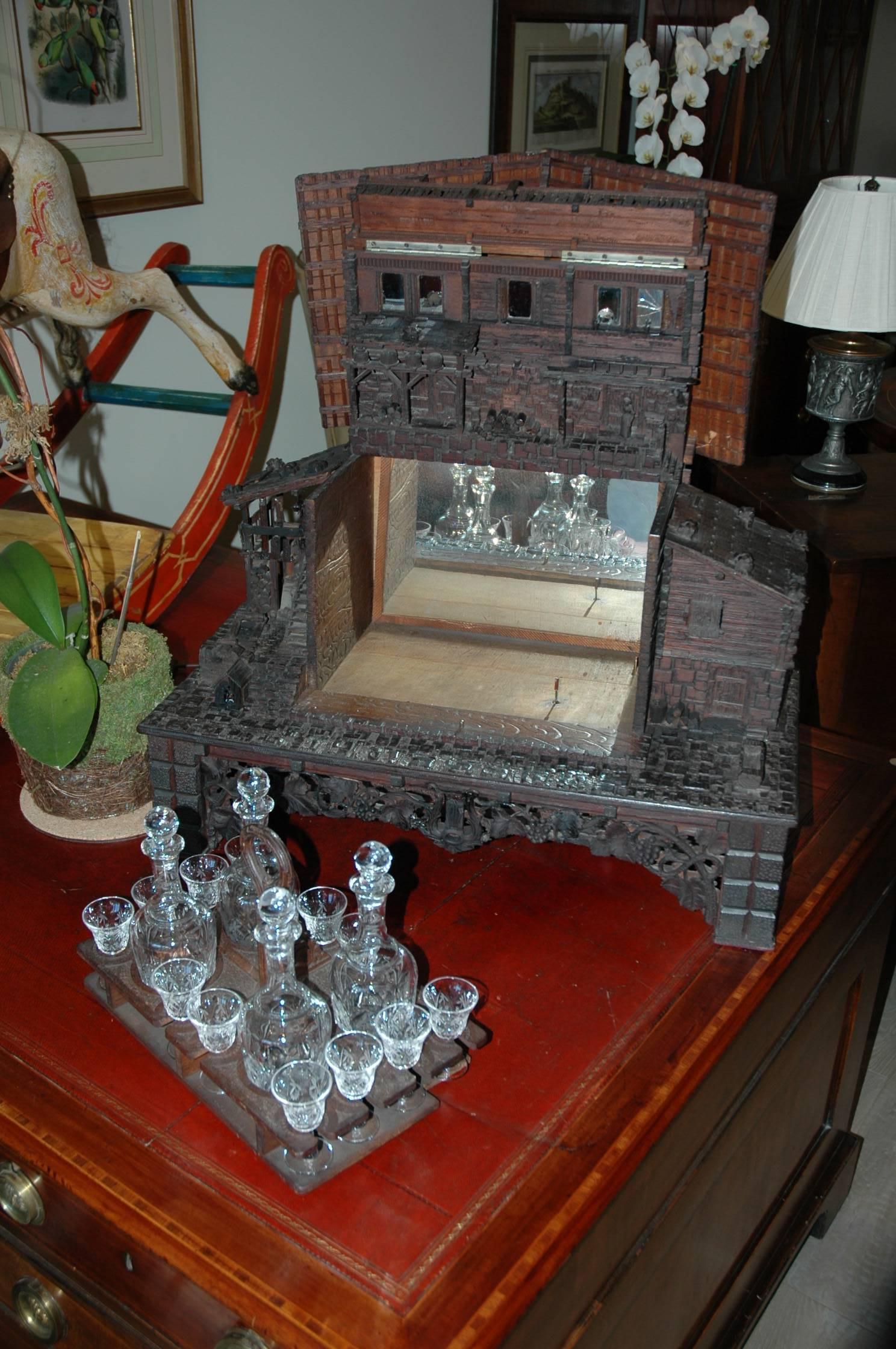 Early 20th Century Swiss Chalet Bar Set with Music Box 1