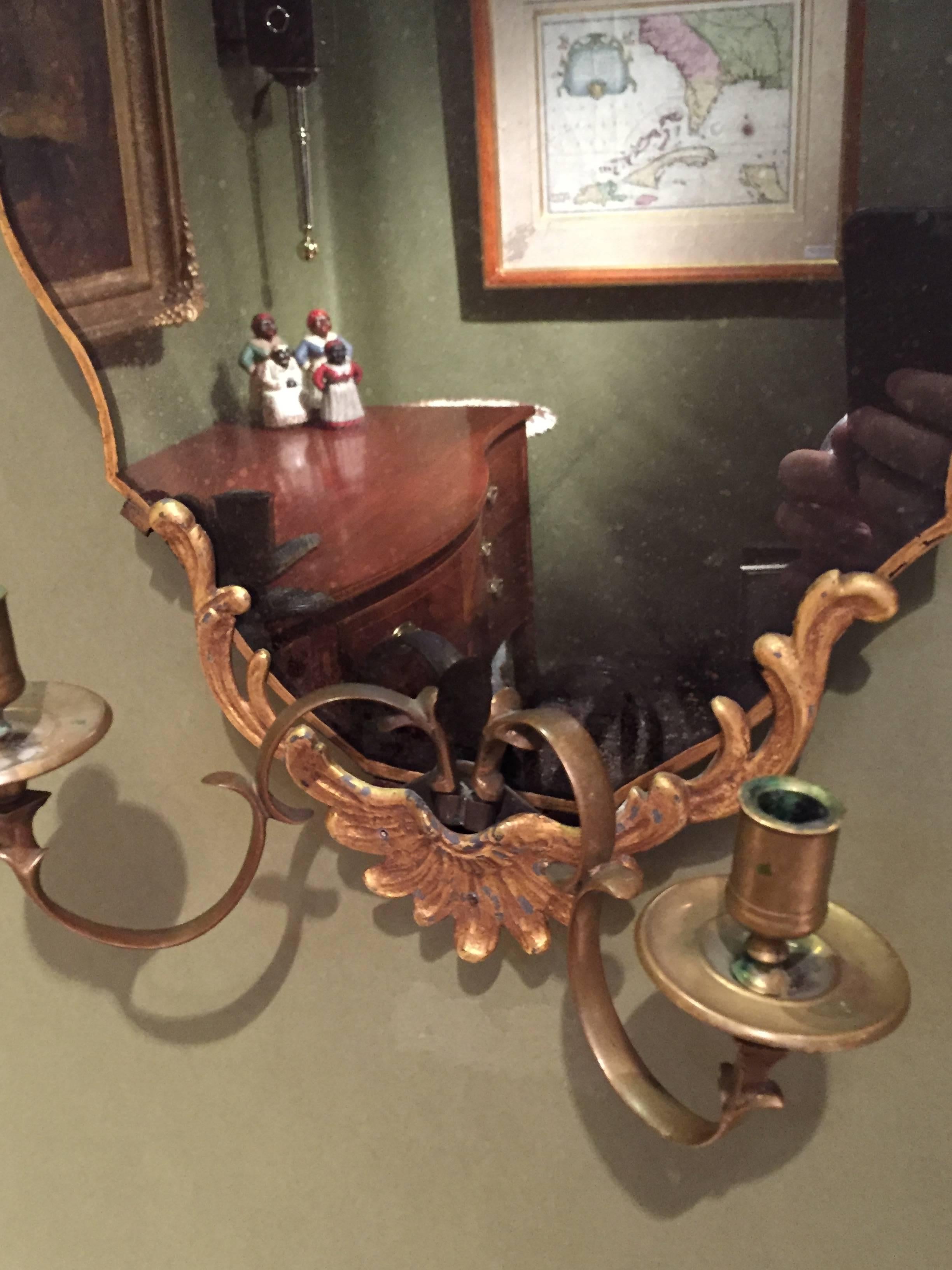 Pair of Continental Mirrored Sconces with Candelabra Arms In Good Condition For Sale In Charleston, SC