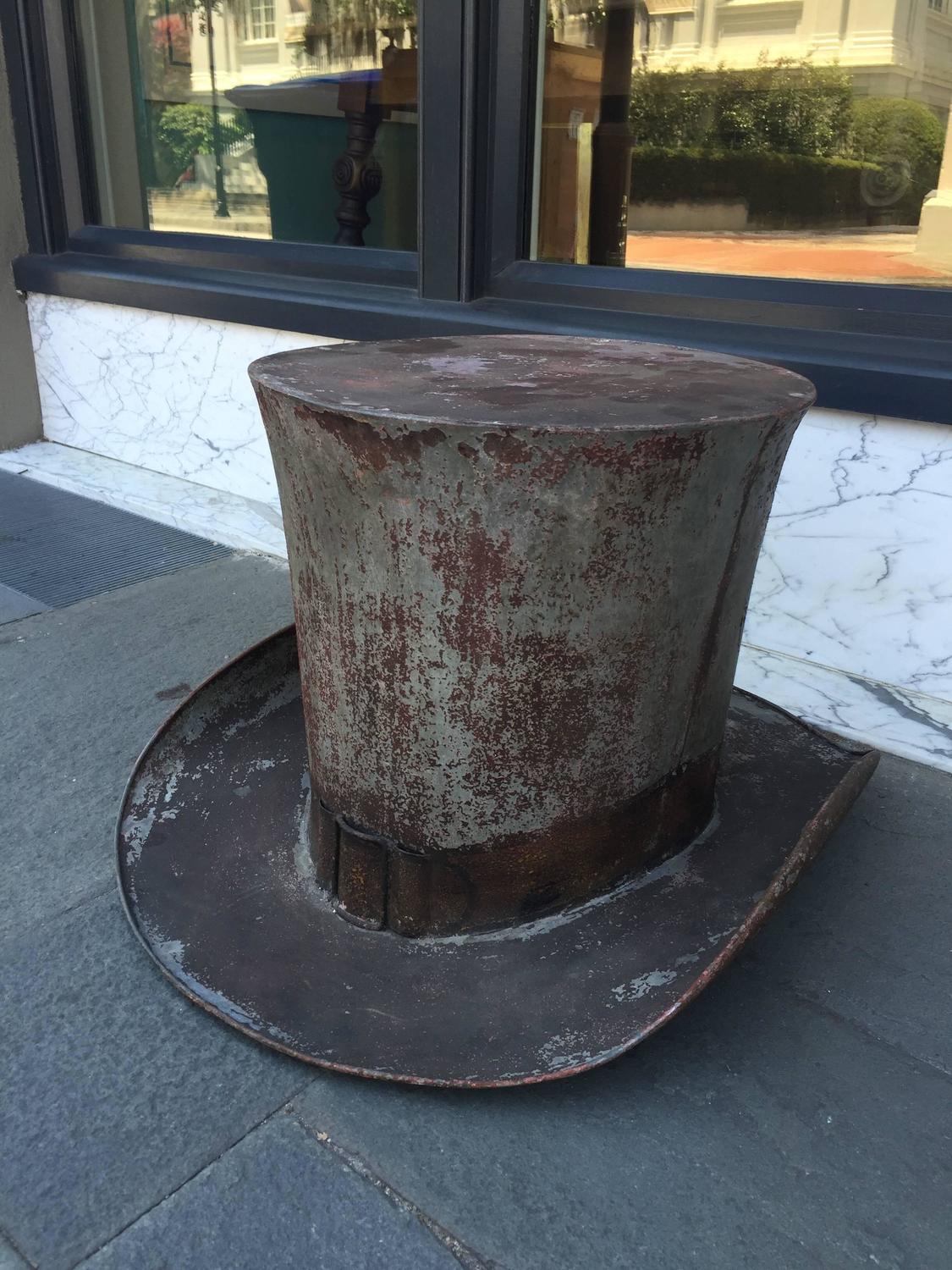 English Late 19th Century Metal Top Hat Trade Sign with Original Paint