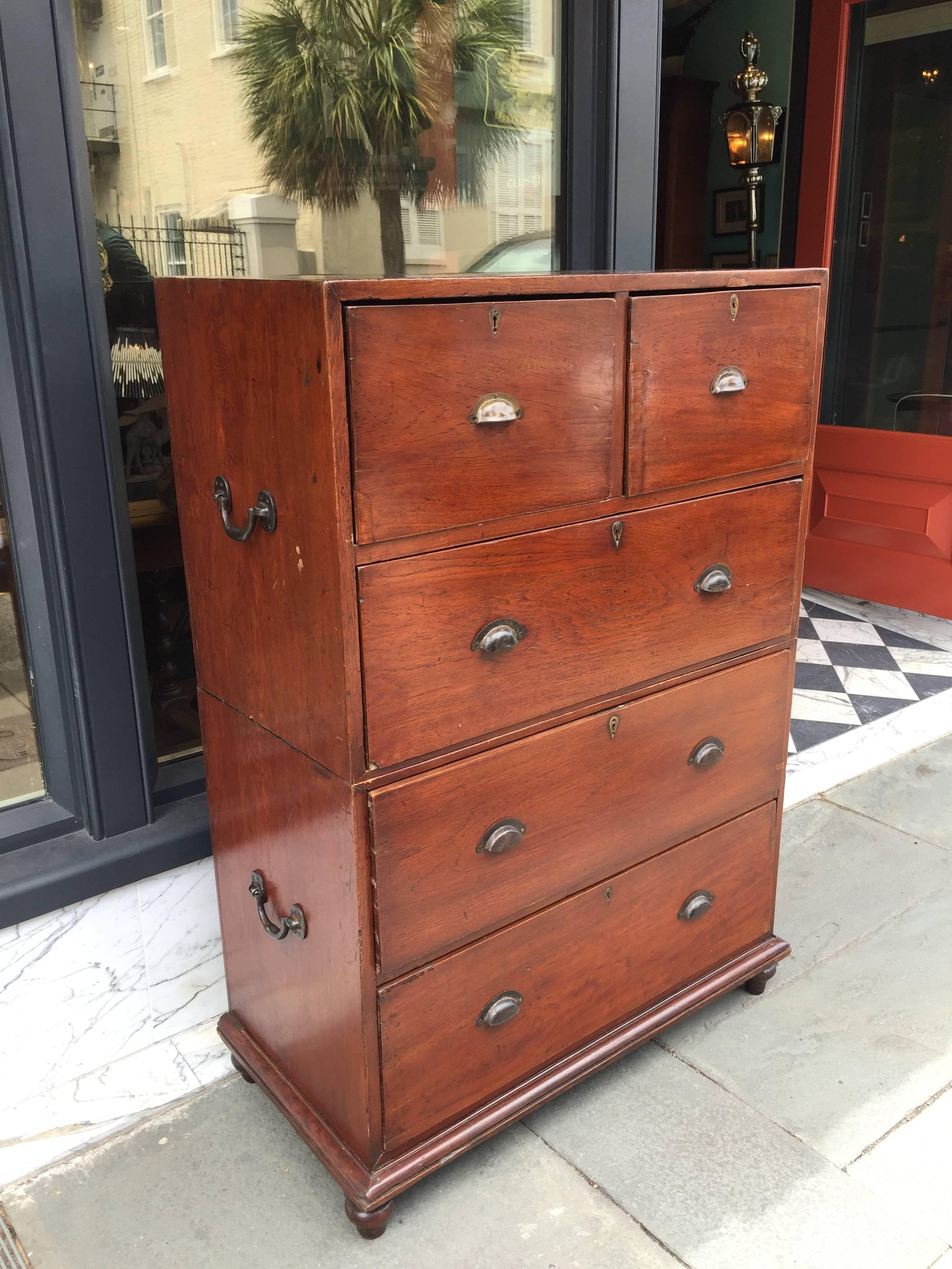 Teak Campaign Style Chest In Good Condition In Charleston, SC