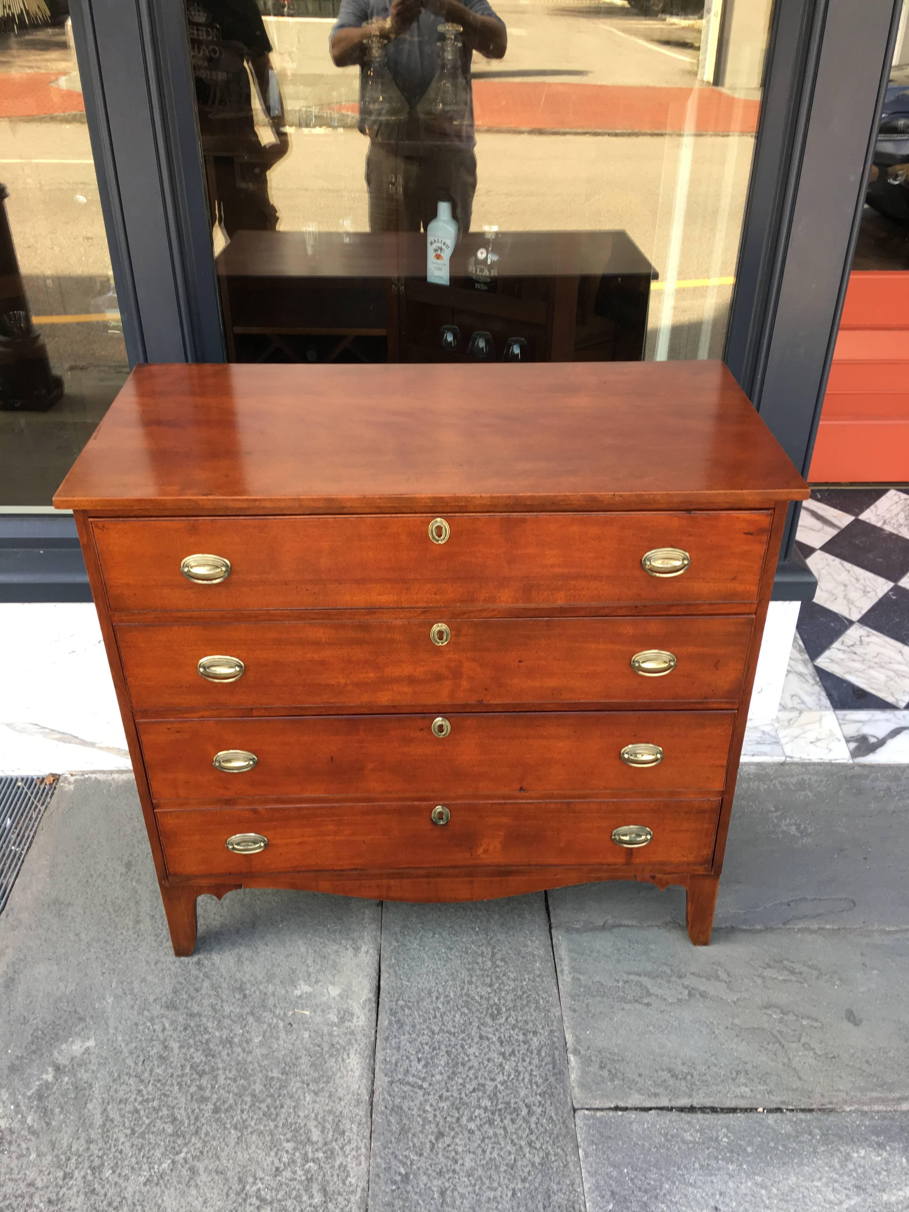 American birch new England chest late 19th century with original pulls.