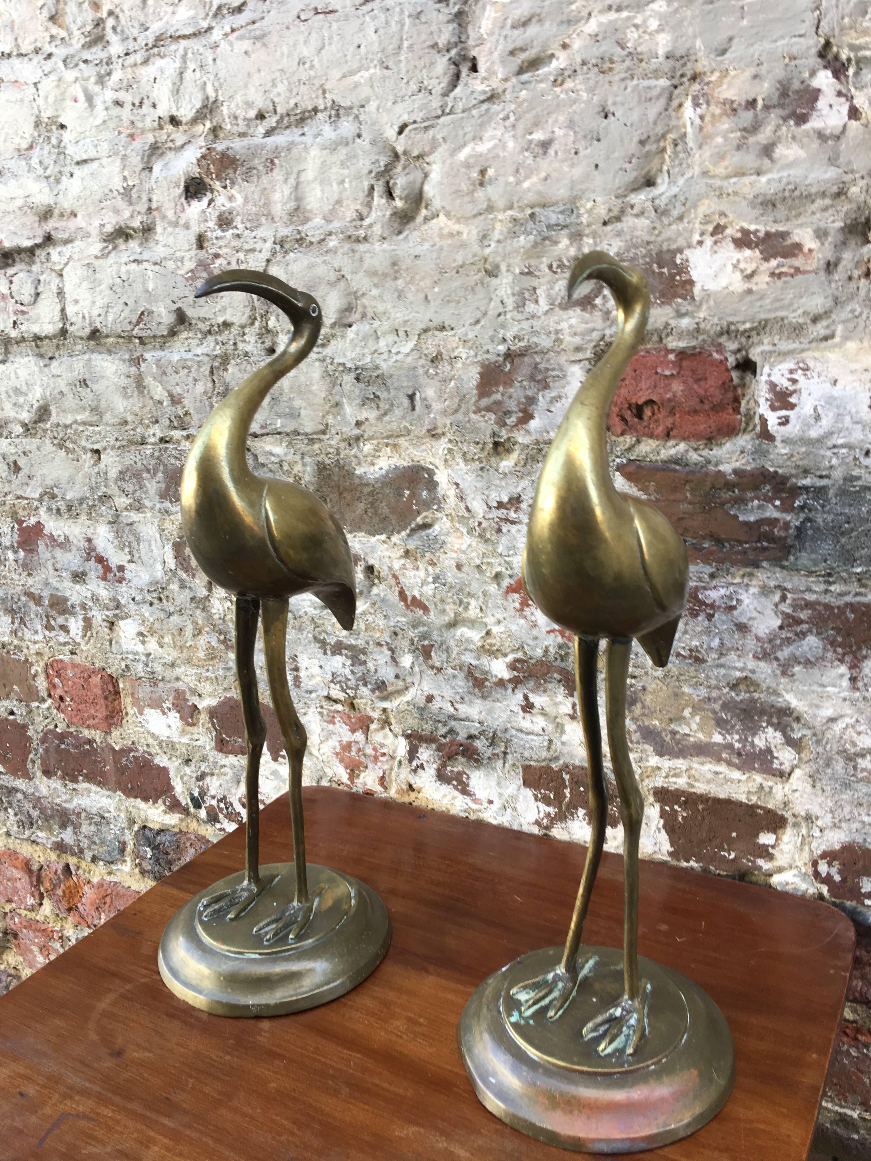 Pair of Early 20th Century Brass Egrets In Good Condition For Sale In Charleston, SC