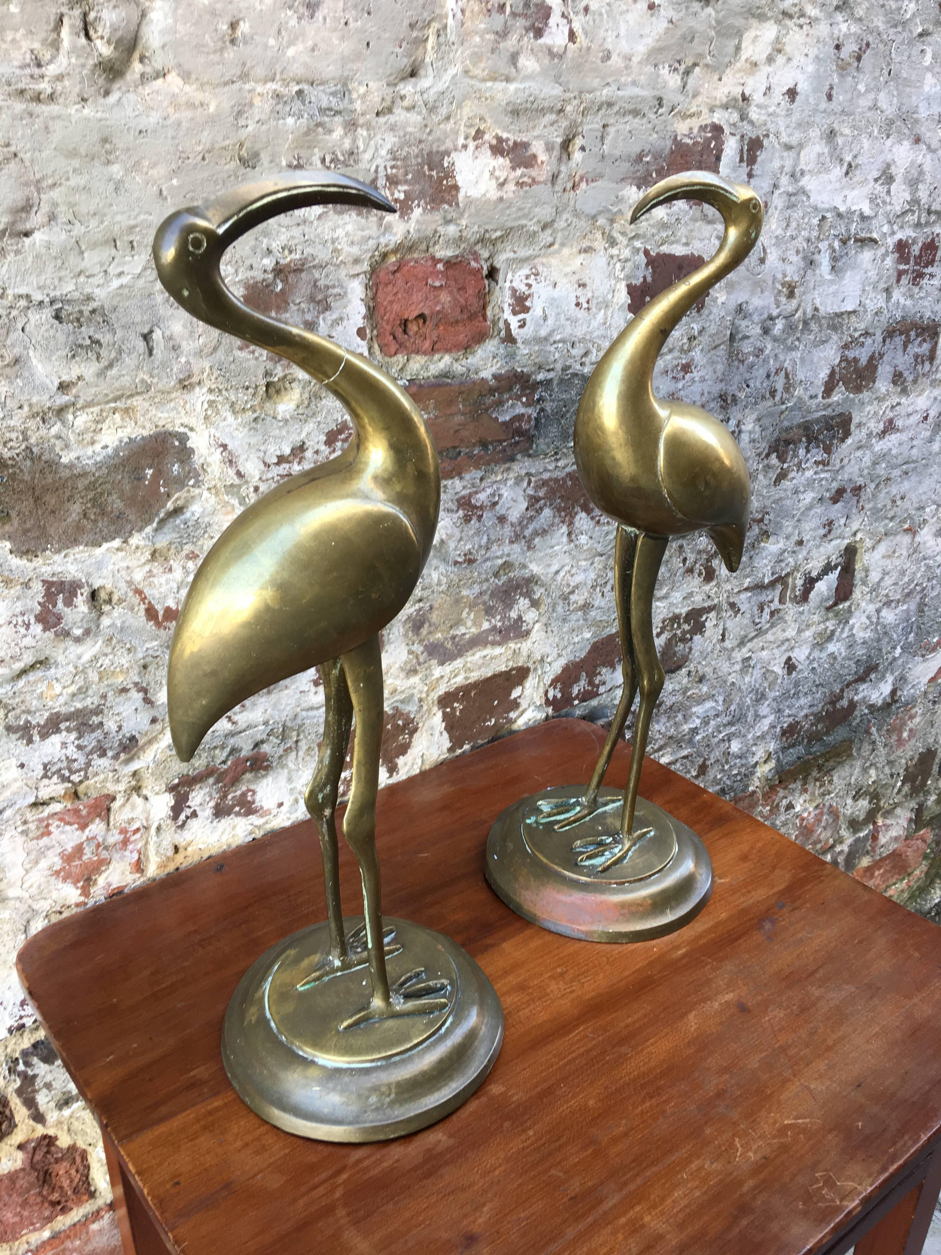 Pair of Early 20th Century Brass Egrets For Sale 1