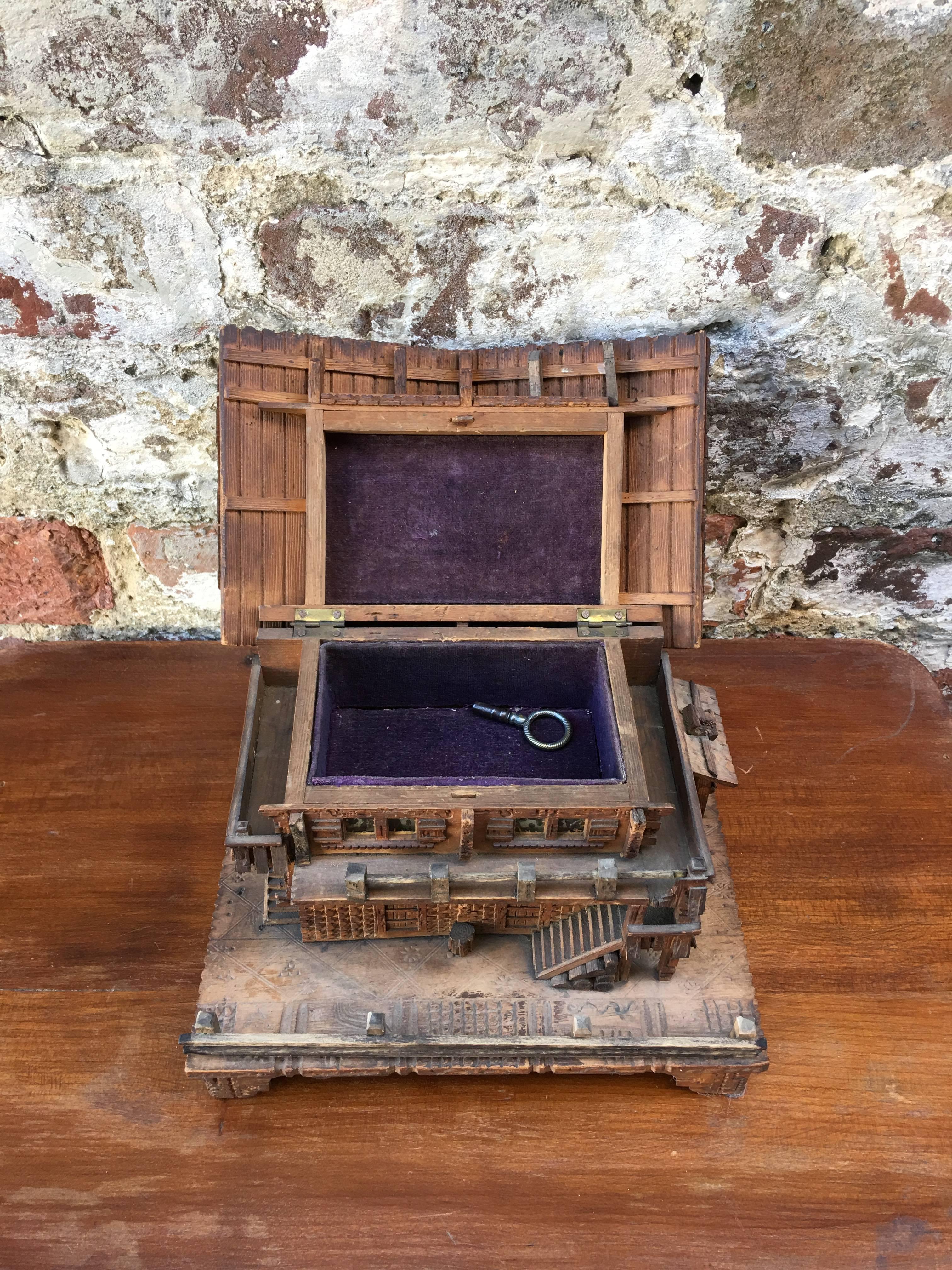 vintage swiss chalet music box