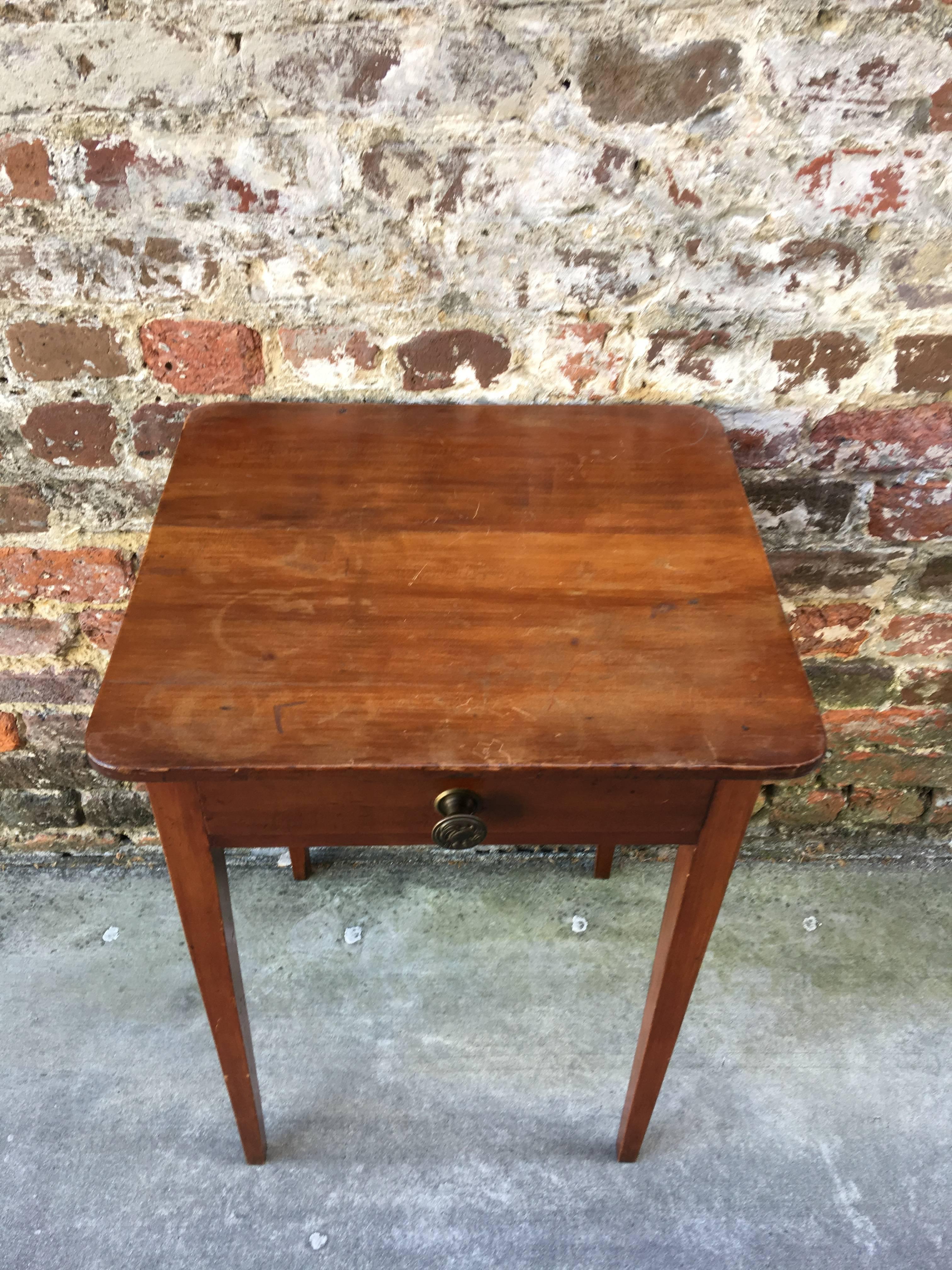 American cherry and maple tapered leg work table. Single drawer.
