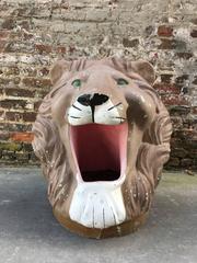 Whimsical Fiberglass Oversized Lion Head with Large Open Mouth, 20th Century