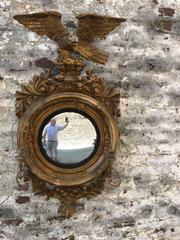 English Convex Mirror with Large Eagle and Candelabra Arms, circa 1850