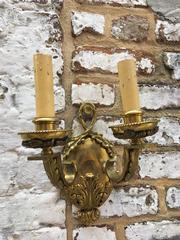 Pair of English Ornate Double Arm Brass Sconces