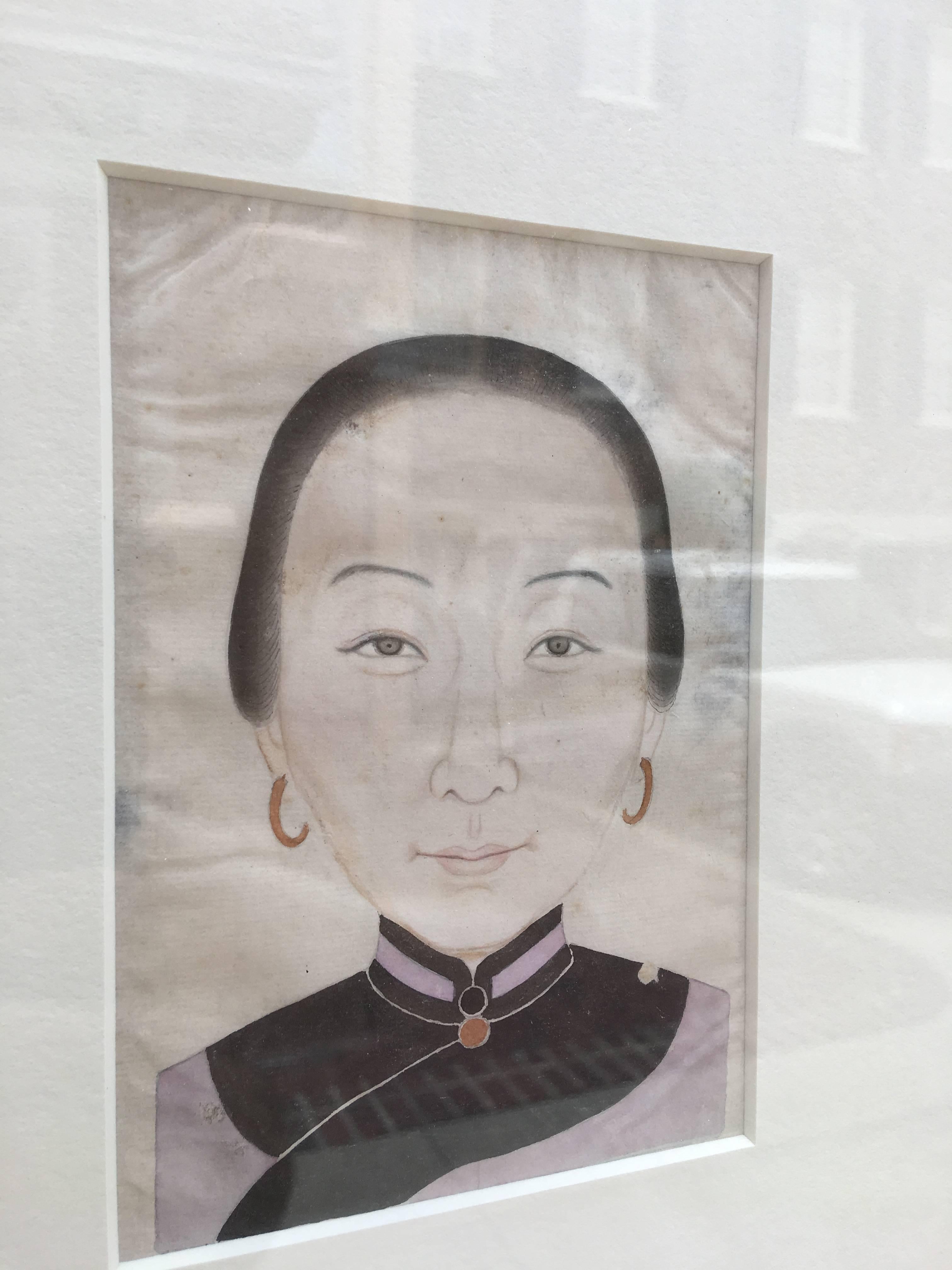 Pair of Small Portraits of Chinese Figures on Rice Paper In Excellent Condition In Charleston, SC