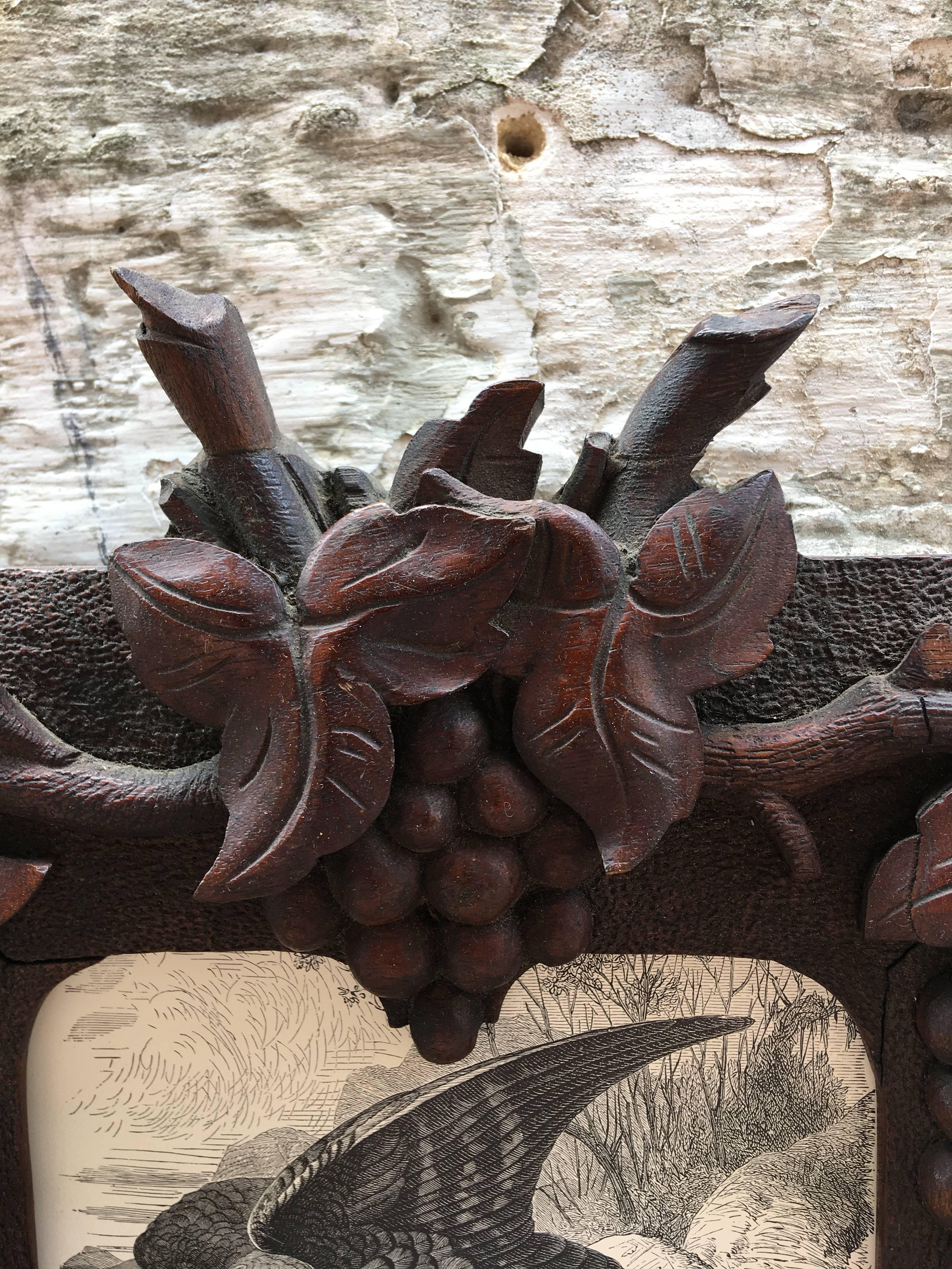 20th century Black Forest carved picture frame with grapevine motif.
