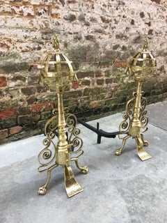 Pair of Late 19th Century Andirons with Unique Tops in Form of a Circle