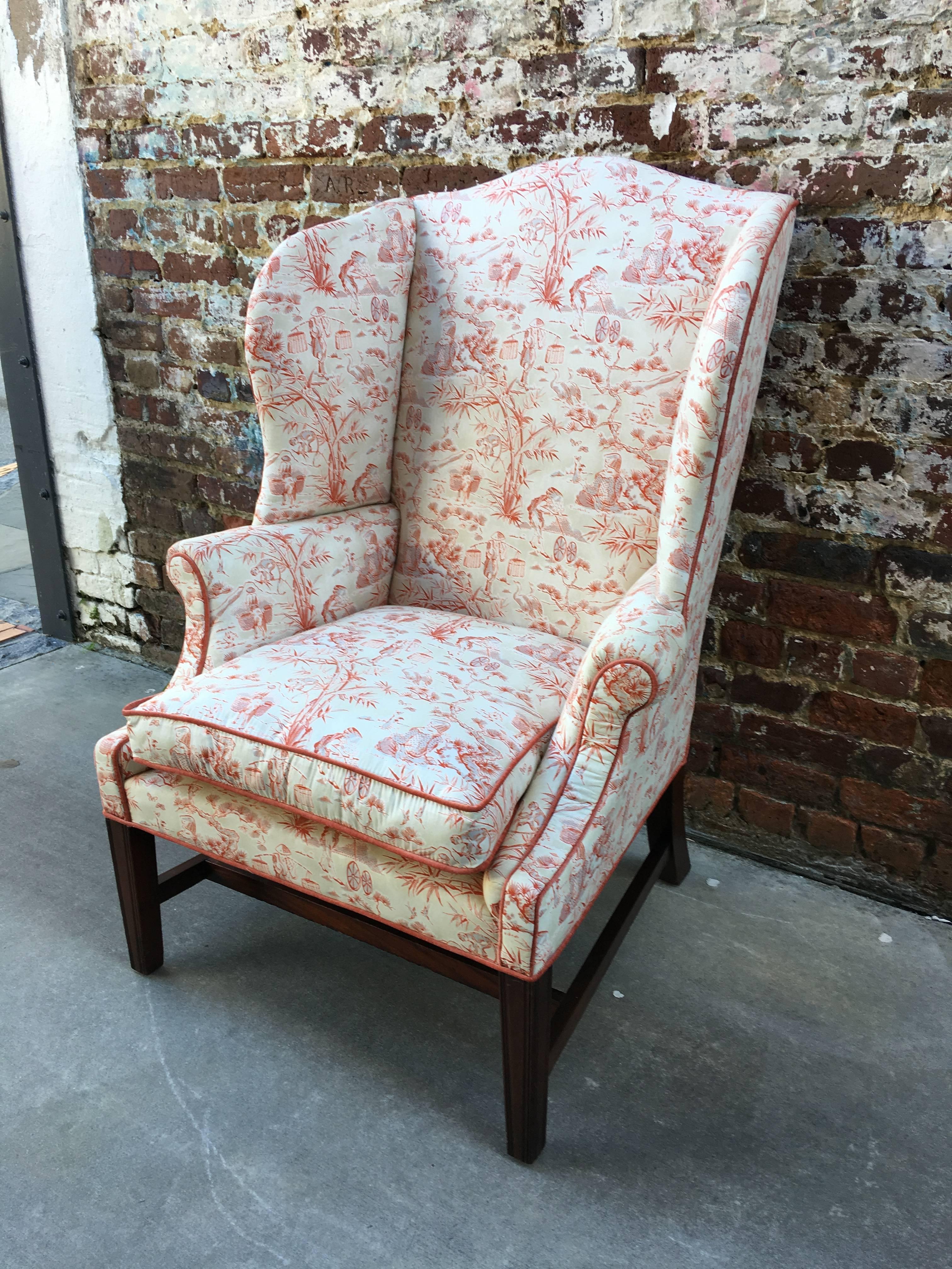 English Mahogany Wingback Chair, Mid-19th Century 4