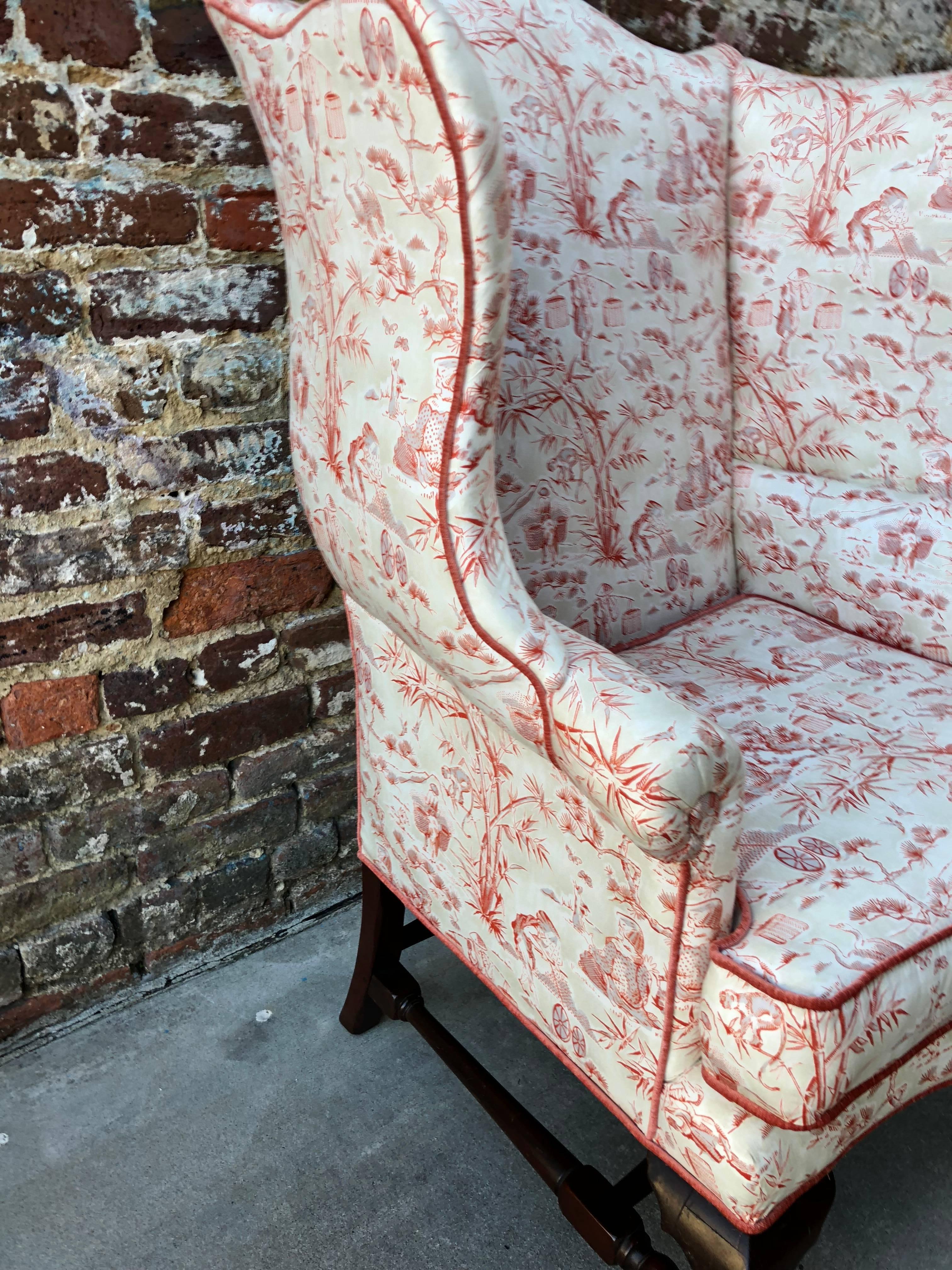 English Queen Anne Style Mahogany Wingback Chair In Good Condition In Charleston, SC