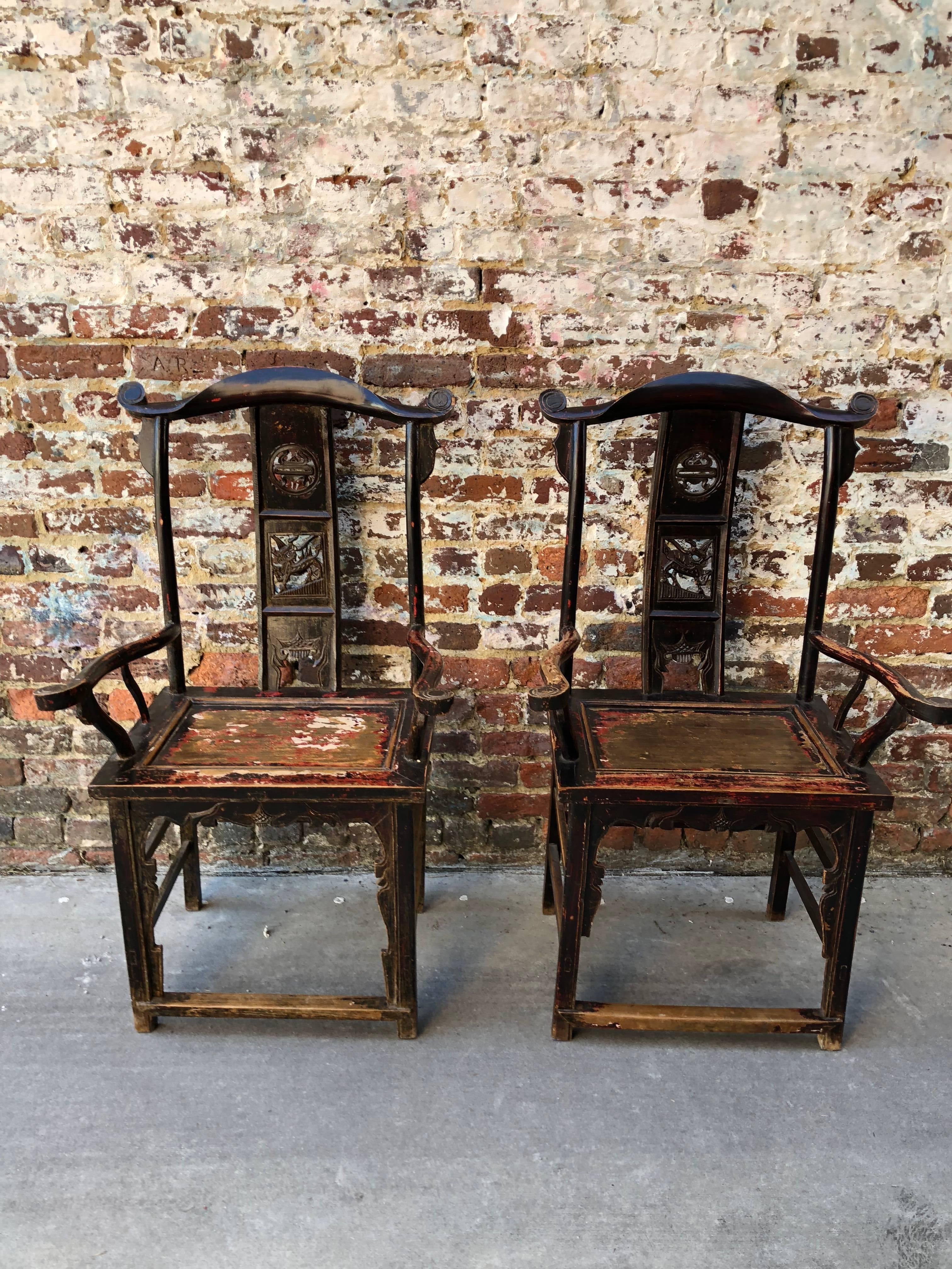 Chinese Late 18th Century Painted Elm Chairs In Good Condition In Charleston, SC