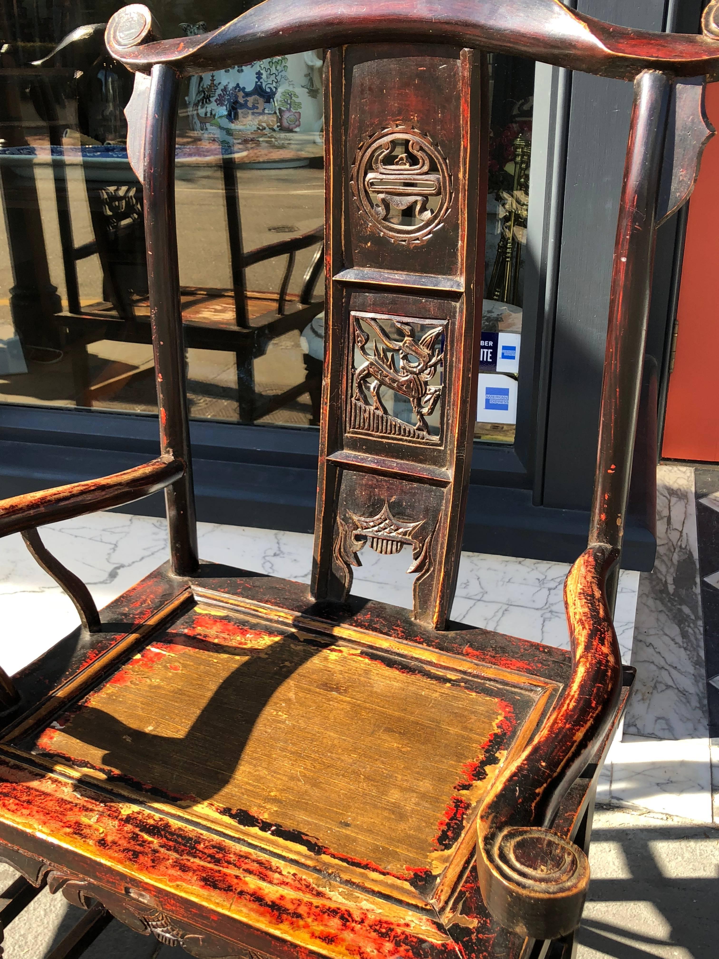 Asian Chinese Late 18th Century Painted Elm Chairs