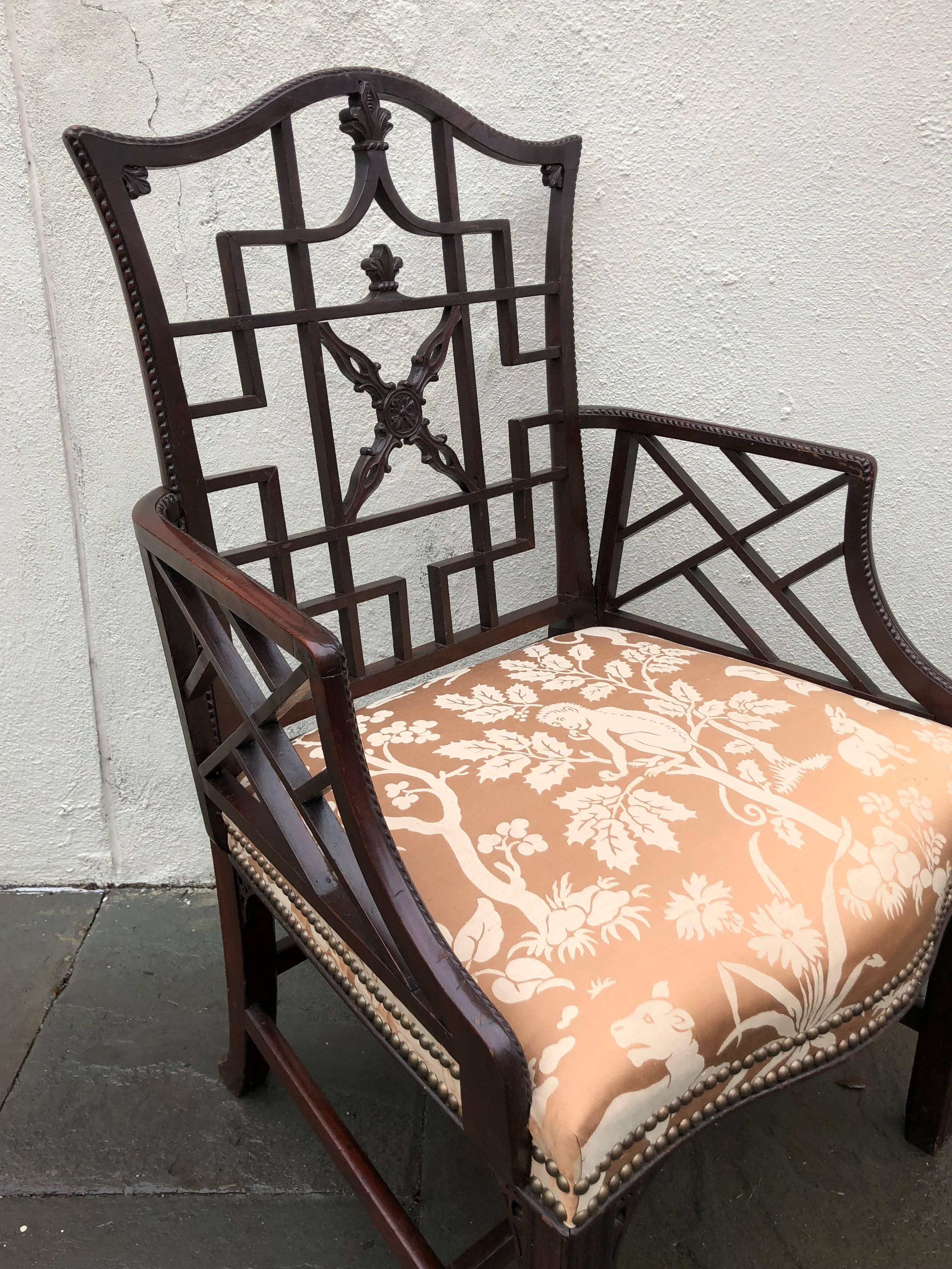 Chinese Chippendale Cockpen Chair of Mahogany Late 18 Century 4