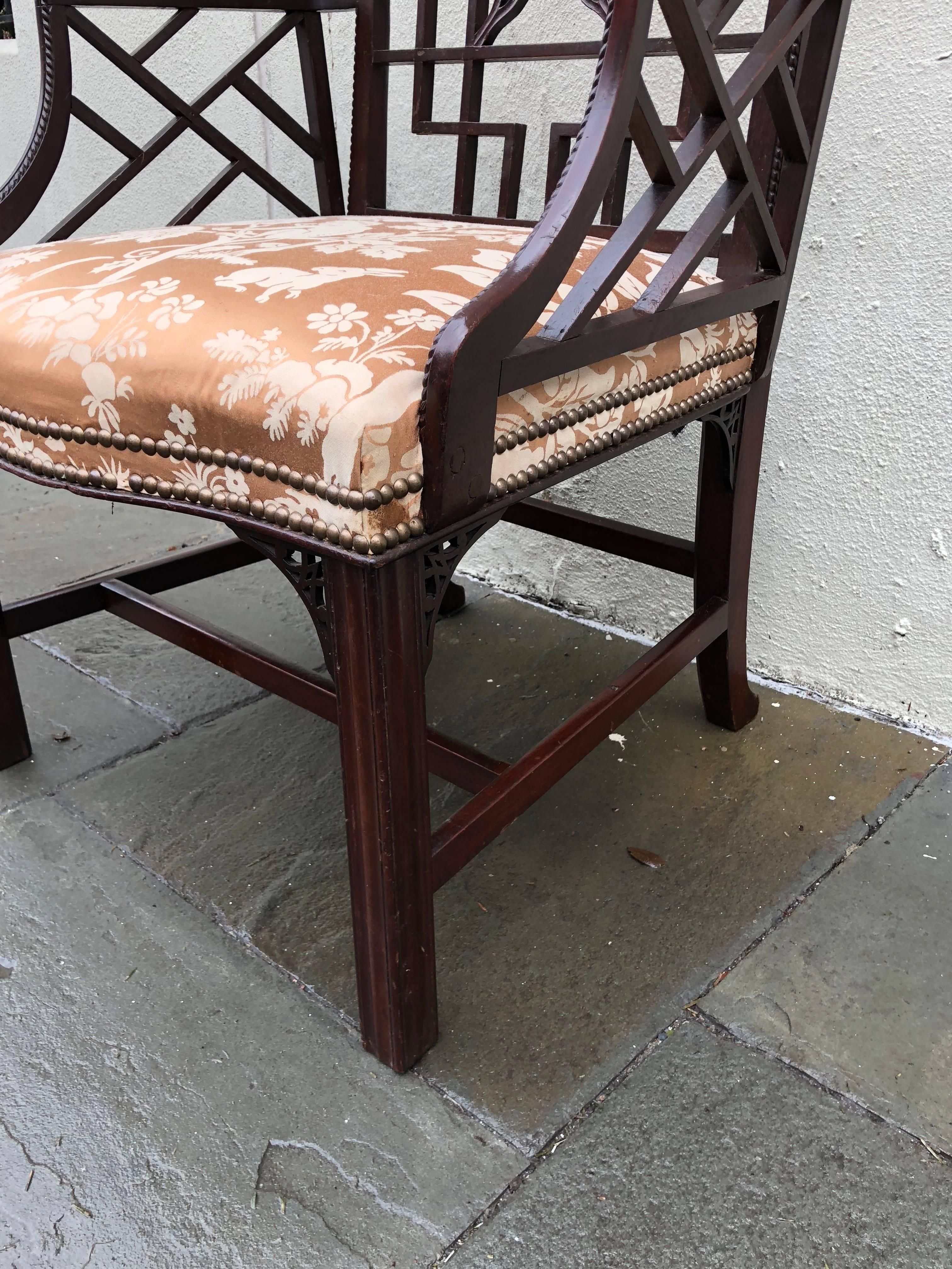 Chinese Chippendale Cockpen Chair of Mahogany Late 18 Century 1