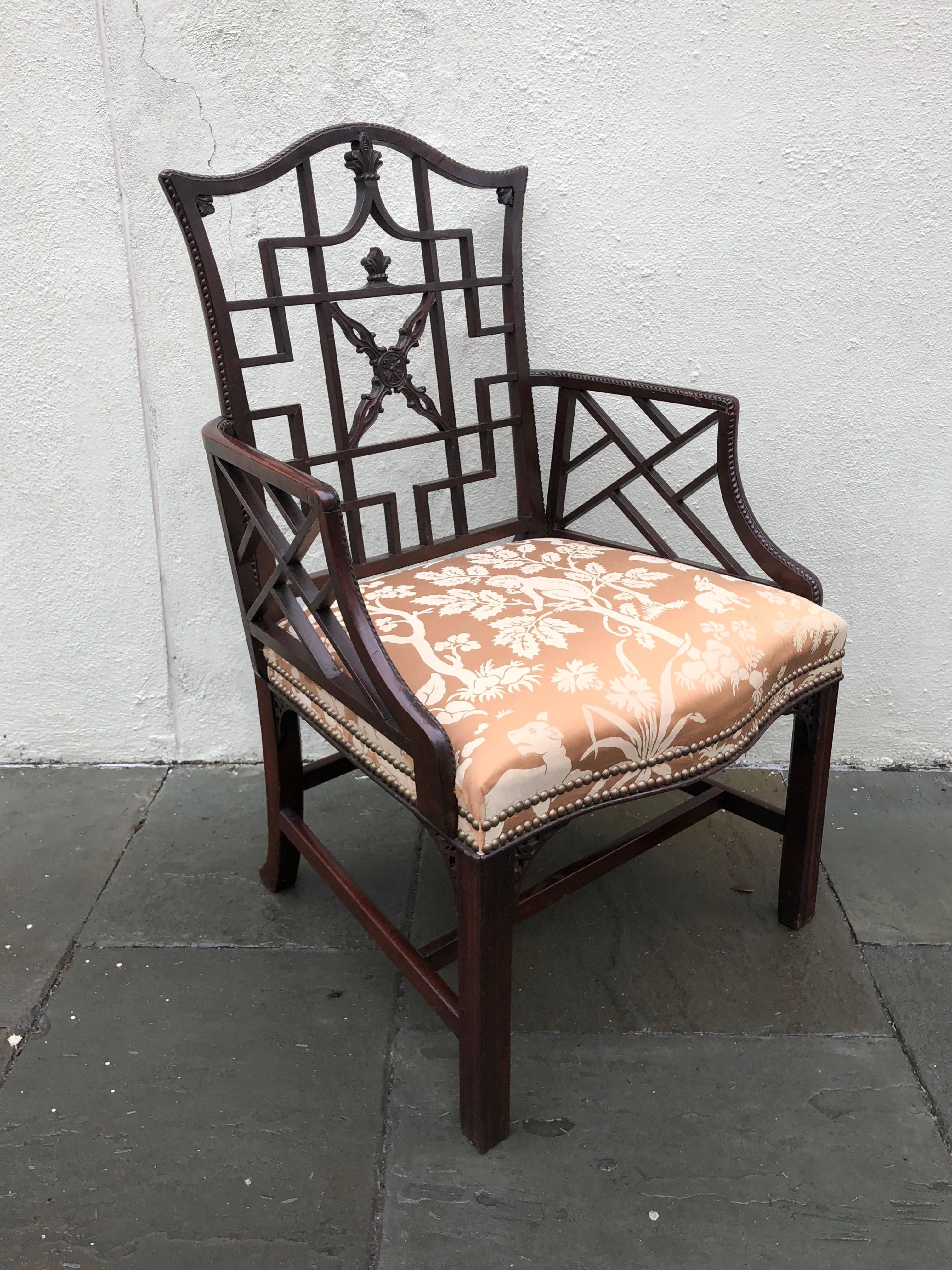 Chinese Chippendale Cockpen Chair of Mahogany Late 18 Century 3