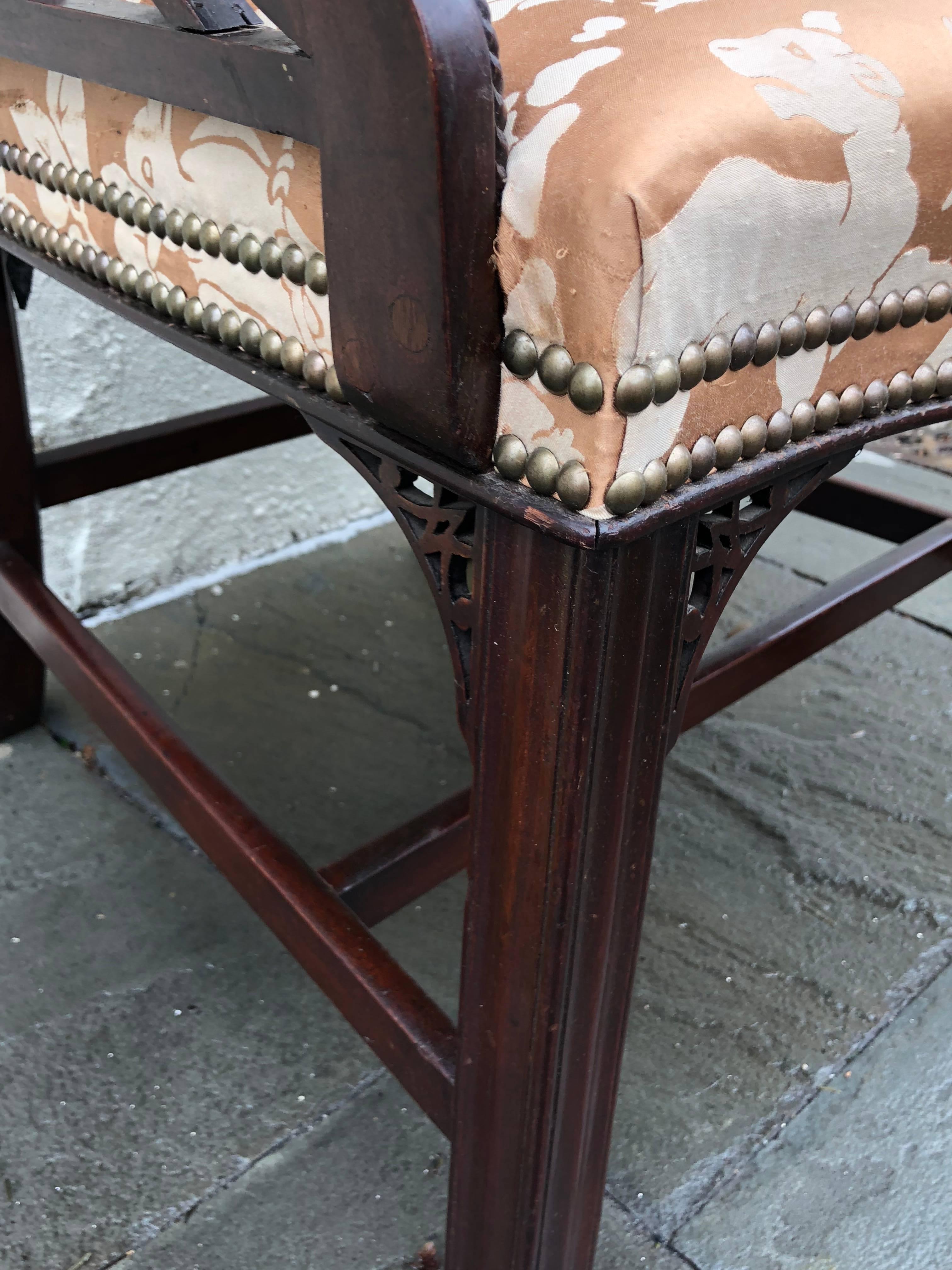 English Chinese Chippendale Cockpen Chair of Mahogany Late 18 Century