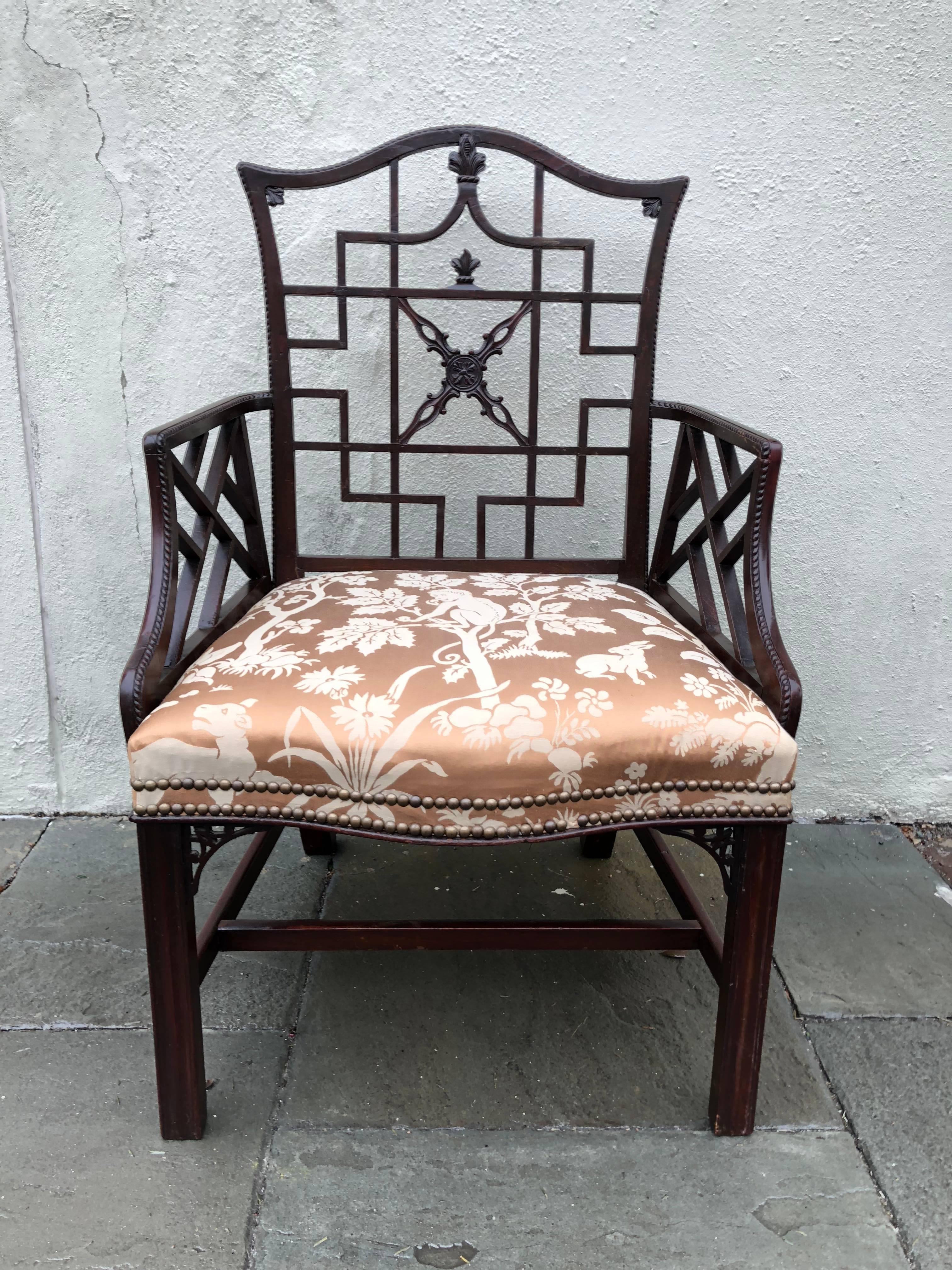 A Chinese Chippendale cockpen chair of mahogany