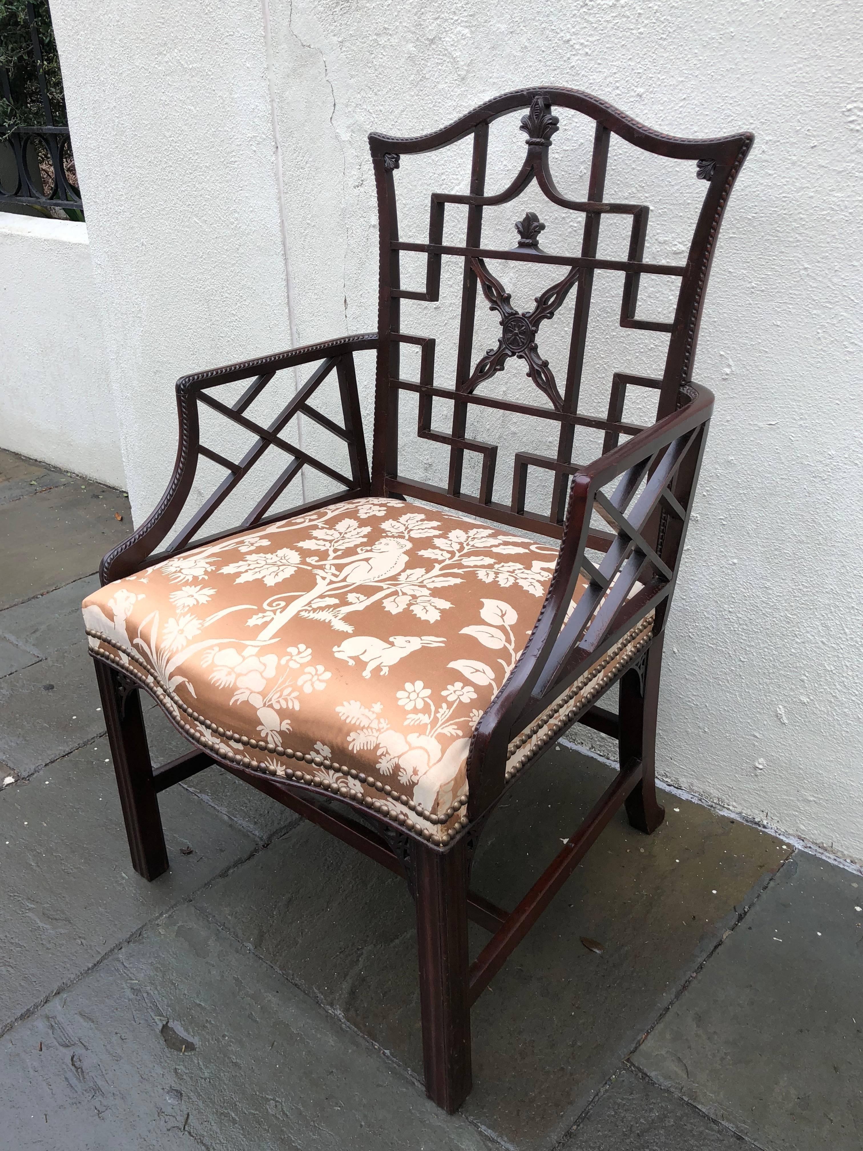 Chinese Chippendale Cockpen Chair of Mahogany Late 18 Century 2