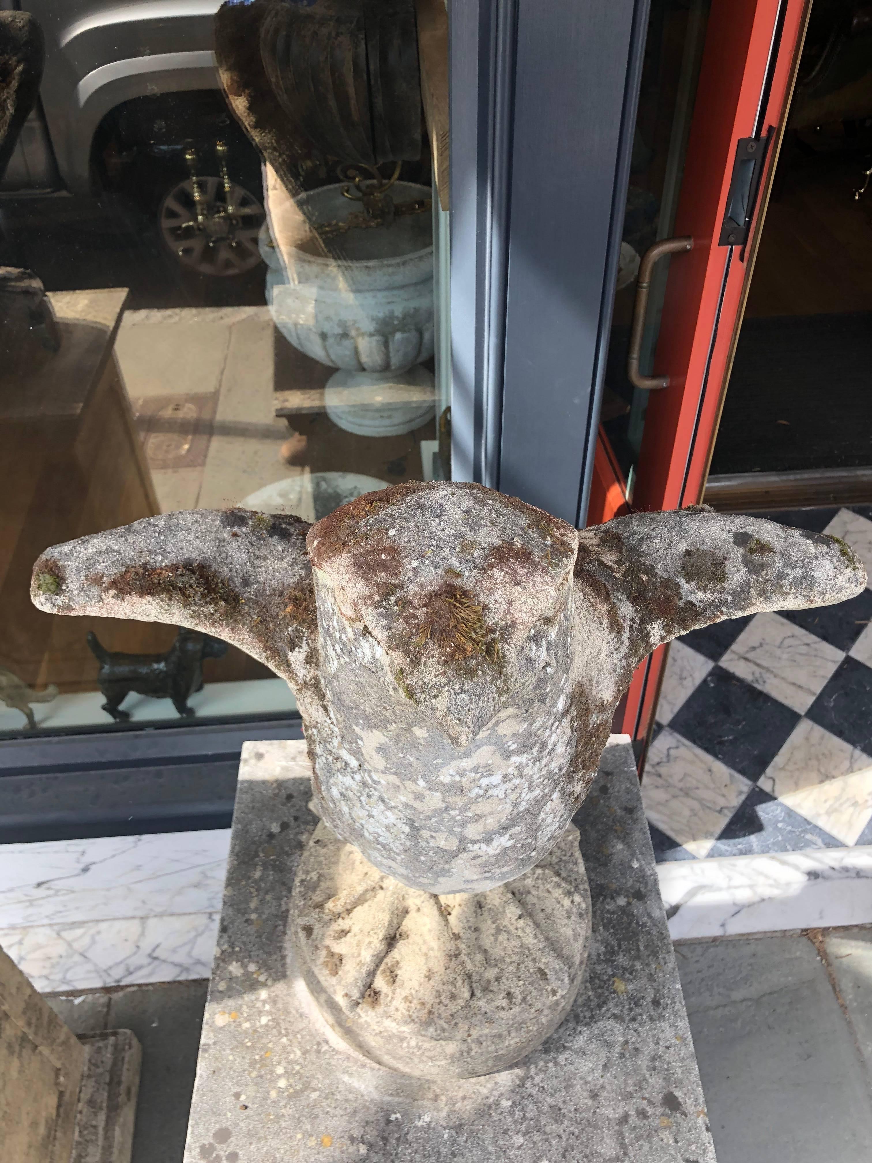 Cast Stone Pair of Late 19th Century Garden Stone Peregrine Falcons on Cast Pedestals