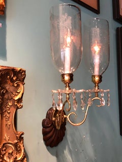 Pair of Double Arm Hurricane Shade Sconces