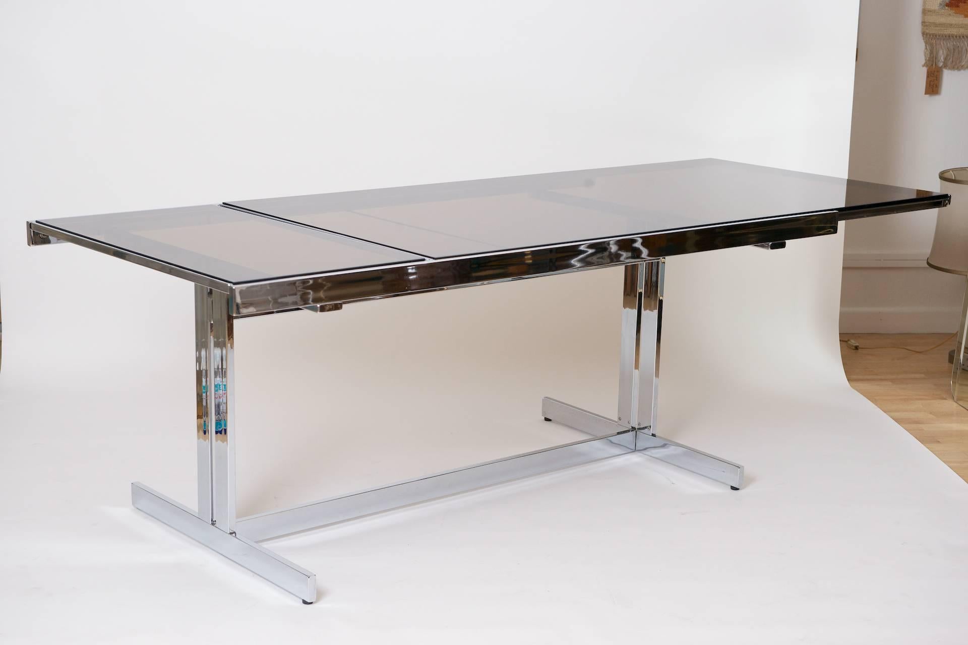 Italian Chrome and Glass Extending Dining Table, circa 1970