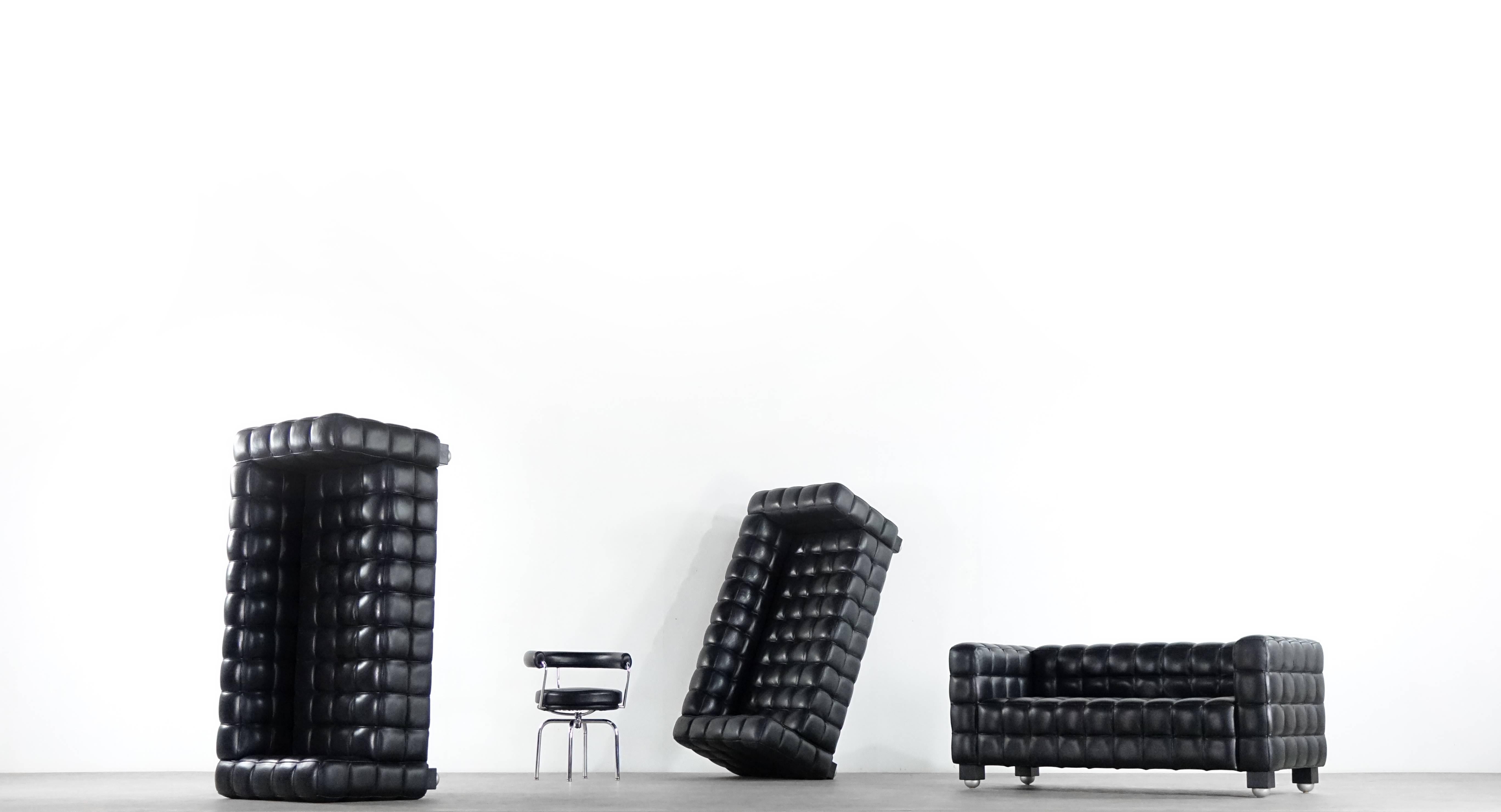 Josef Hoffmann Kubus Sofa, Wittmann Austria Design Bauhaus Leather Jugendstil In Excellent Condition In Munster, NRW