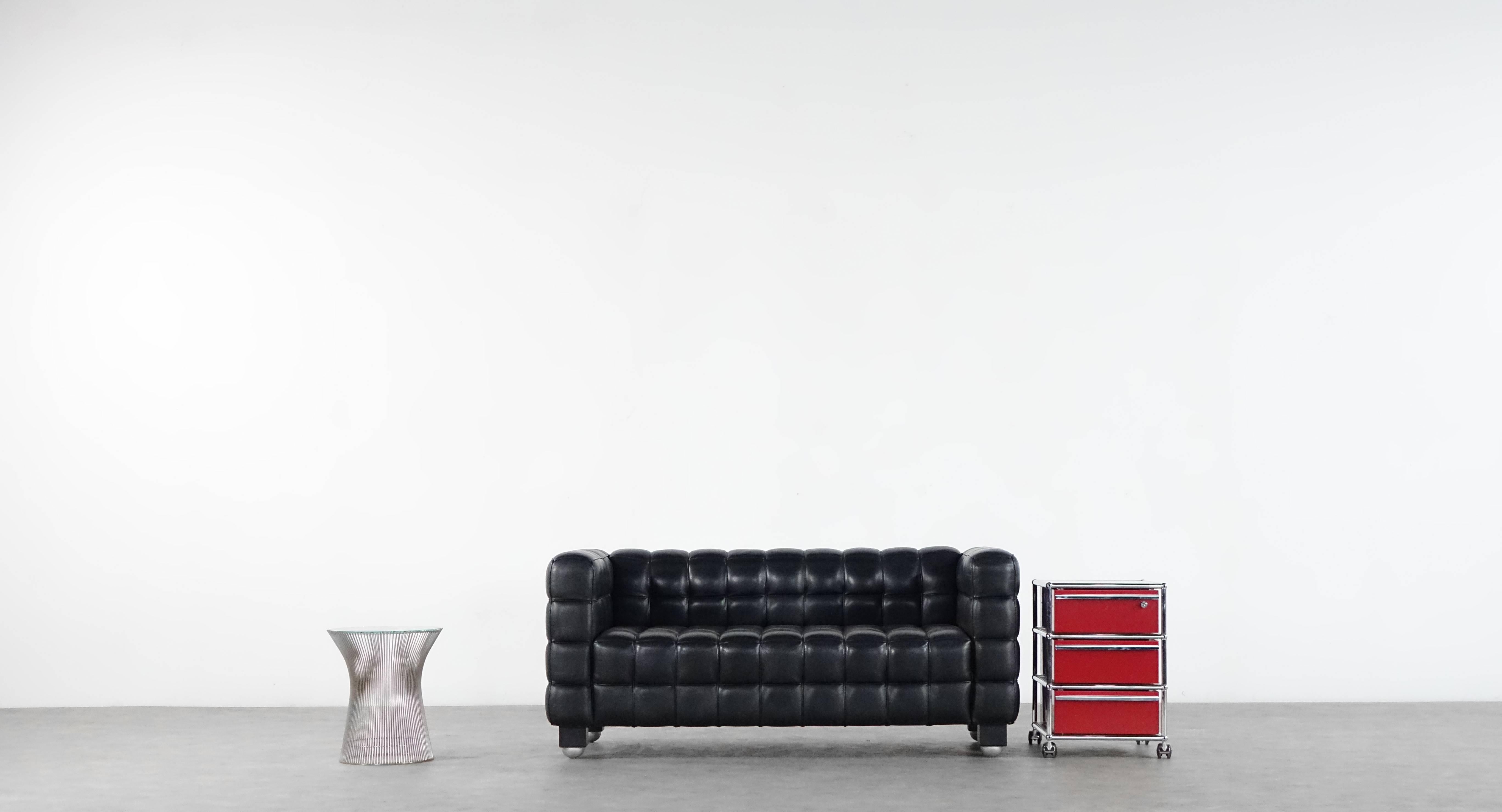 Early 20th Century Josef Hoffmann Kubus Sofa, Wittmann Austria Design Bauhaus Leather Jugendstil