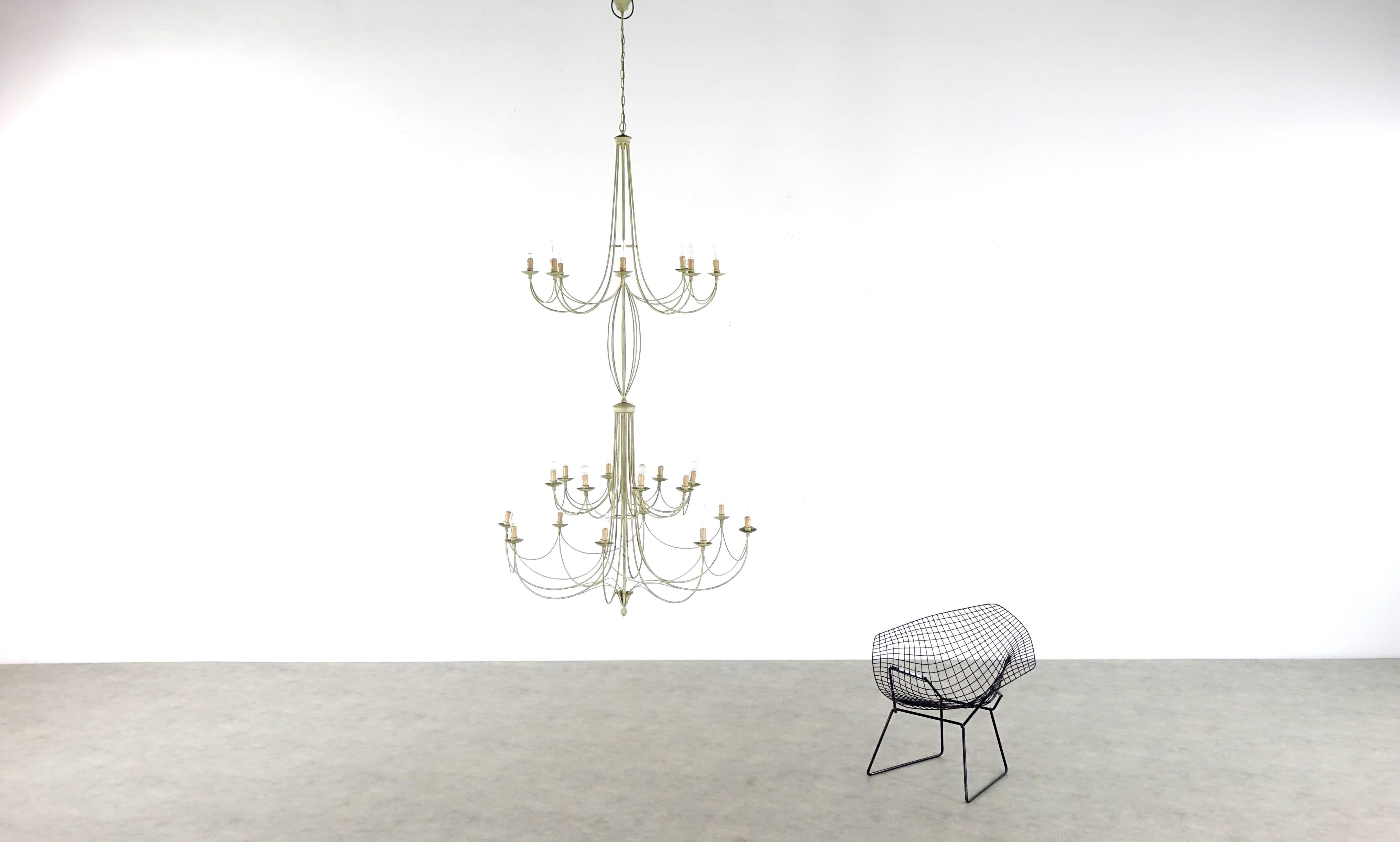 Metal Important and Romantic Chandelier, 1955 Rome, Italy, Stairwell Lamp - 285cm