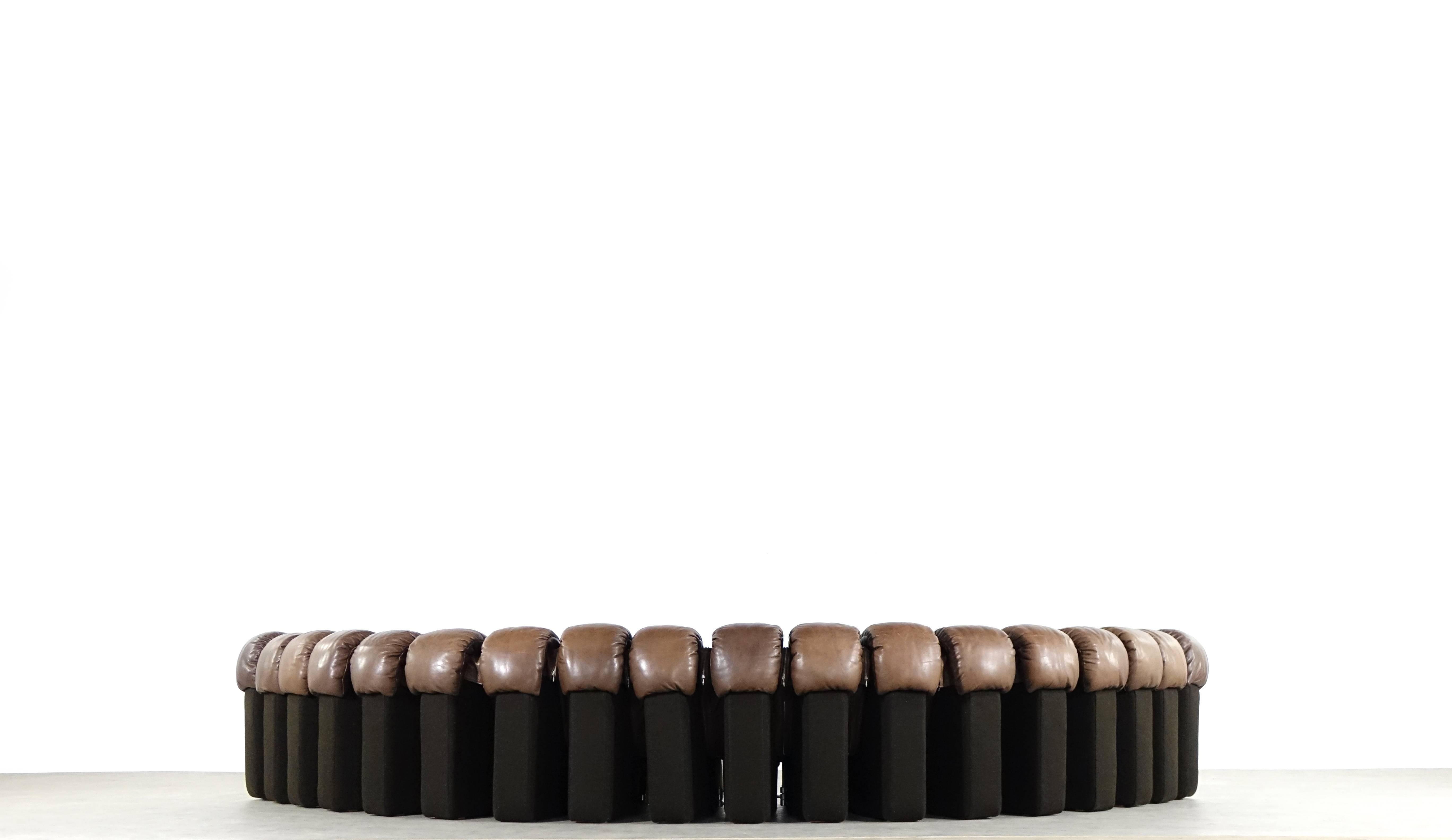 Mid-Century Modern De Sede DS 600 Sofa by Ueli Berger and Riva 1972, Chocolate Leather 18 Elements