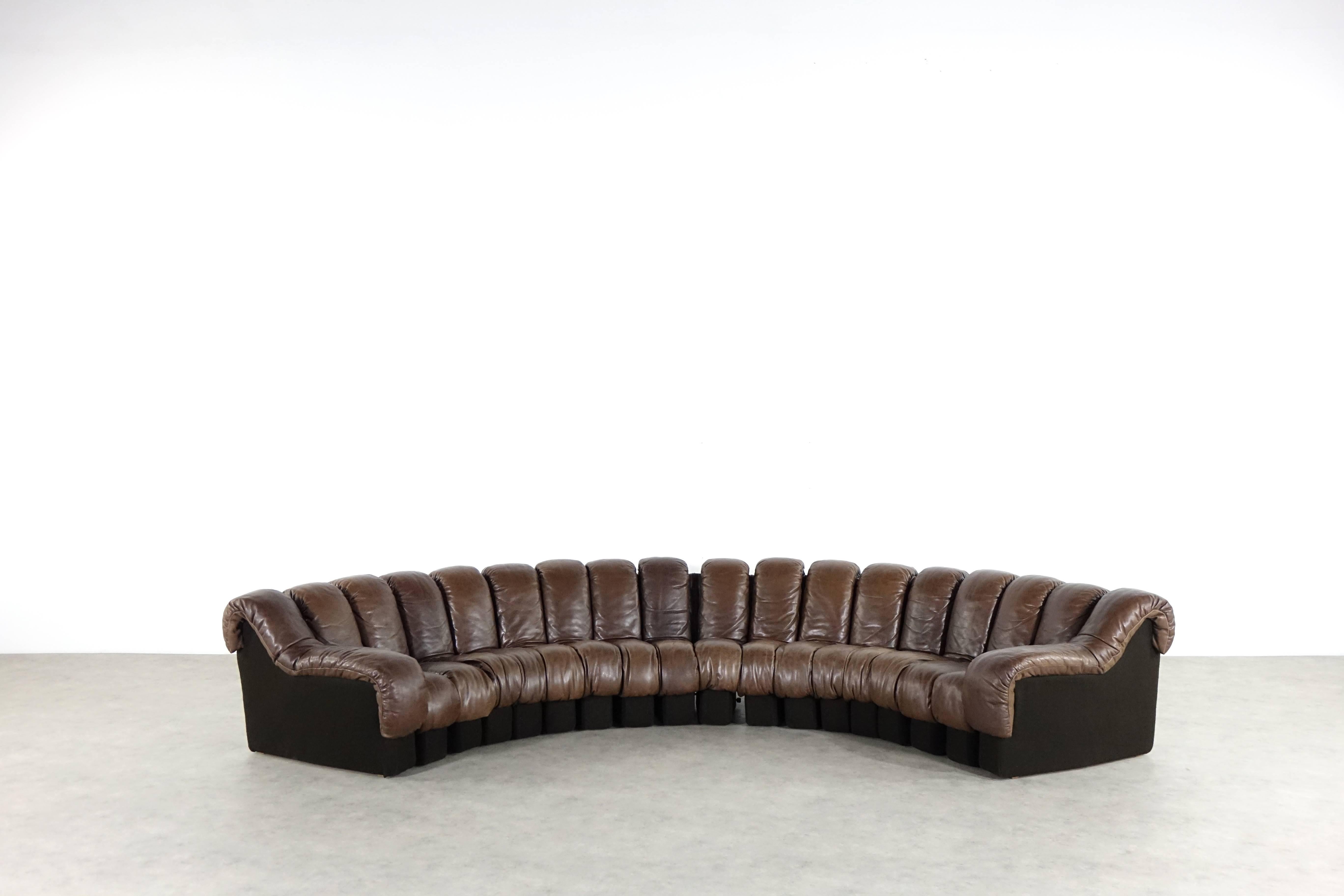 De Sede DS 600 Sofa by Ueli Berger and Riva 1972, Chocolate Leather 18 Elements 4