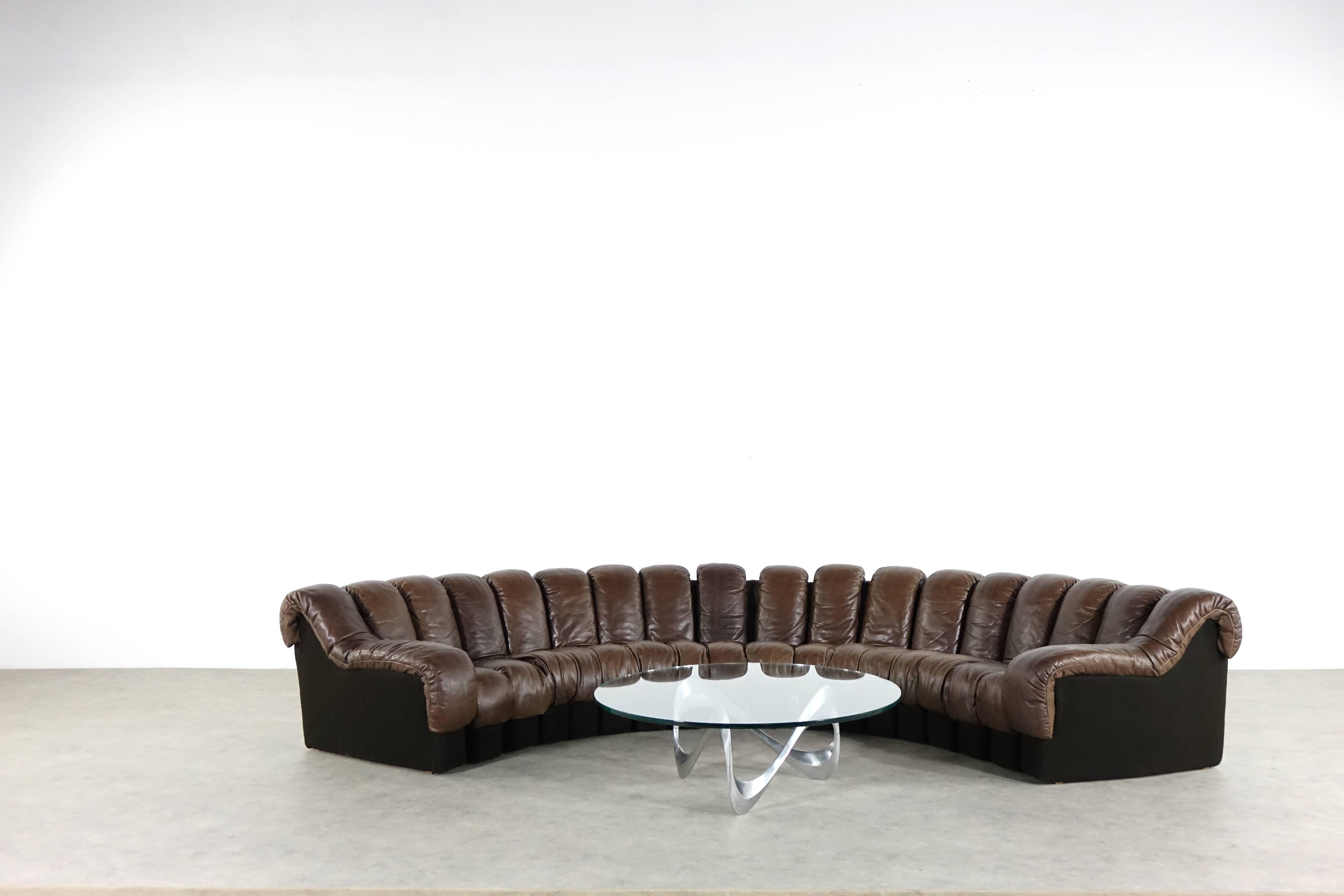 Late 20th Century De Sede DS 600 Sofa by Ueli Berger and Riva 1972, Chocolate Leather 18 Elements