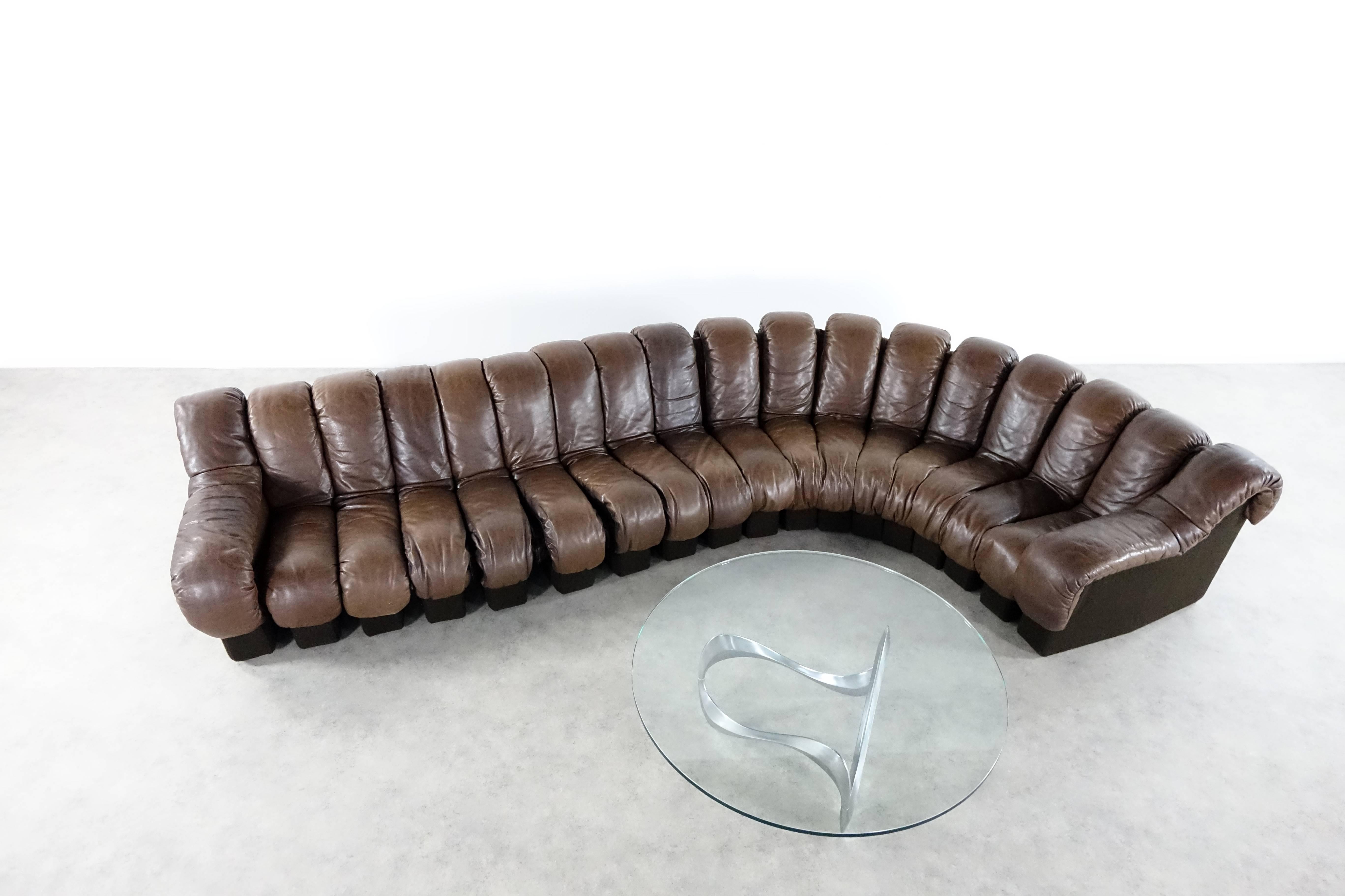 De Sede DS 600 Sofa by Ueli Berger and Riva 1972, Chocolate Leather 18 Elements 2