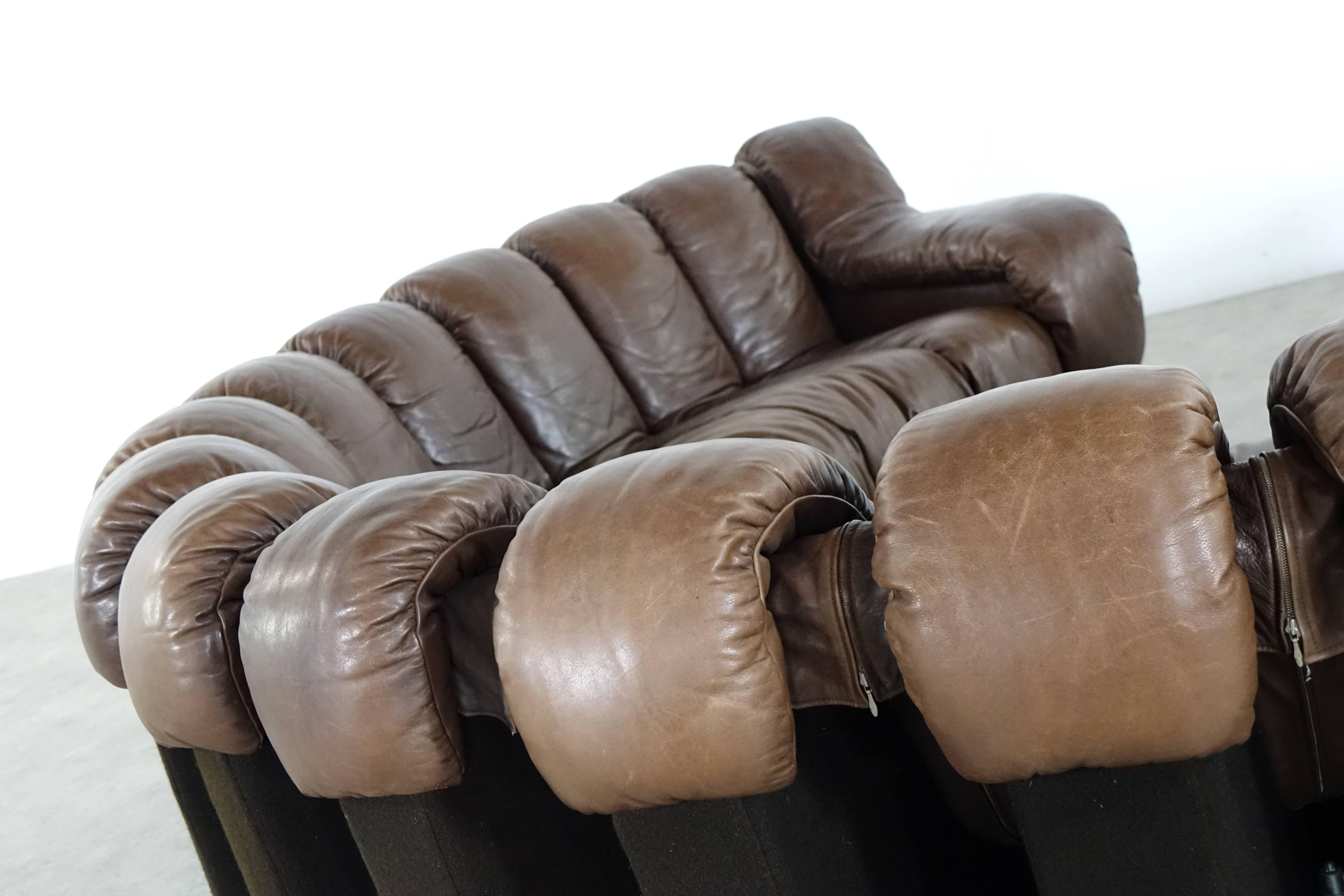 De Sede DS 600 Sofa by Ueli Berger and Riva 1972, Chocolate Leather 18 Elements 1